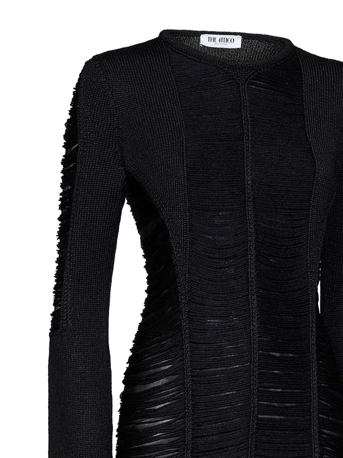 The Attico Women Black Fringed Viscose Knit Mini Dress THE ATTICO