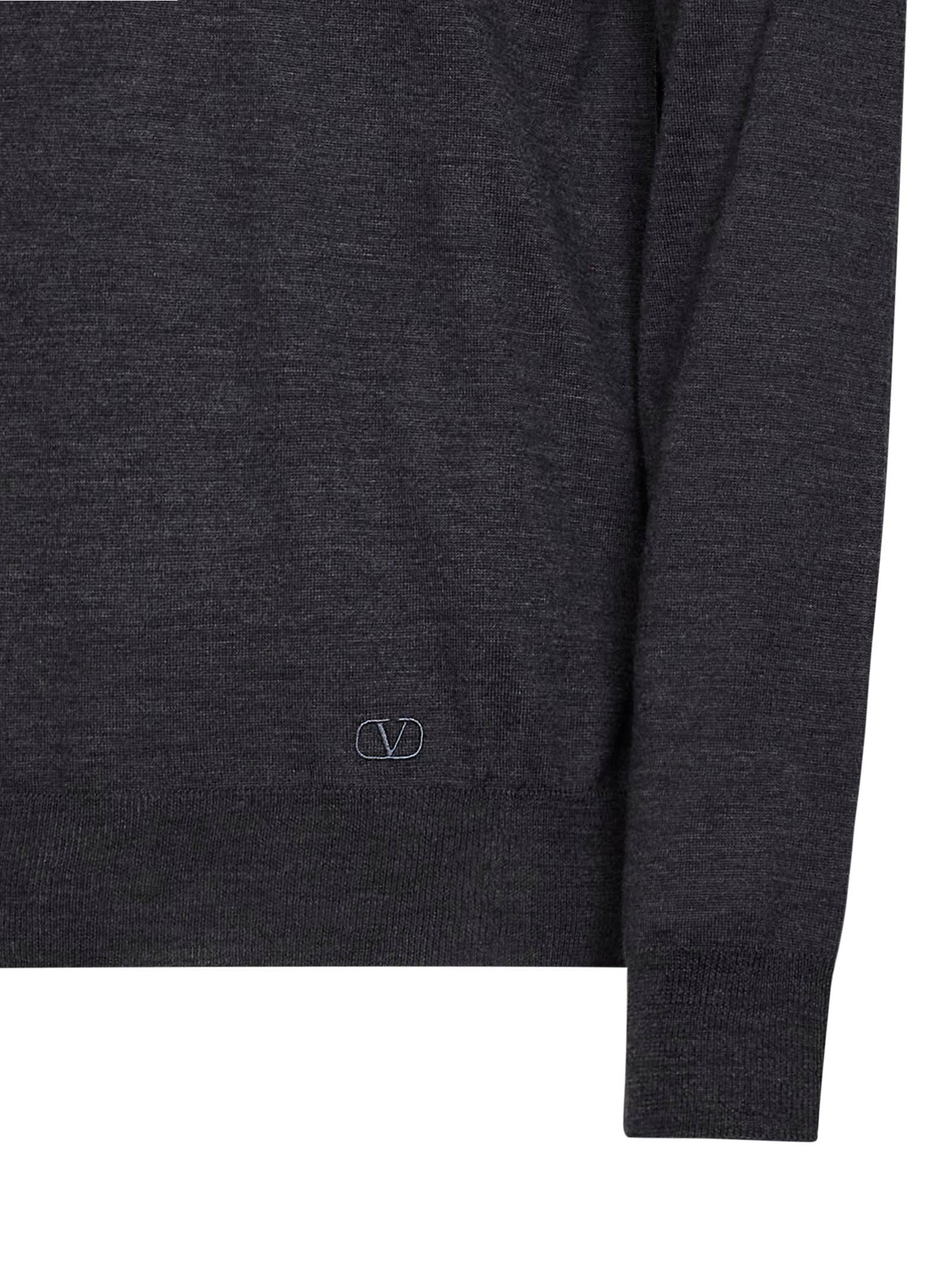 Valentino Men Dark Grey Wool Valentino Polo Shirt With Vlogo Embroidery VALENTINO