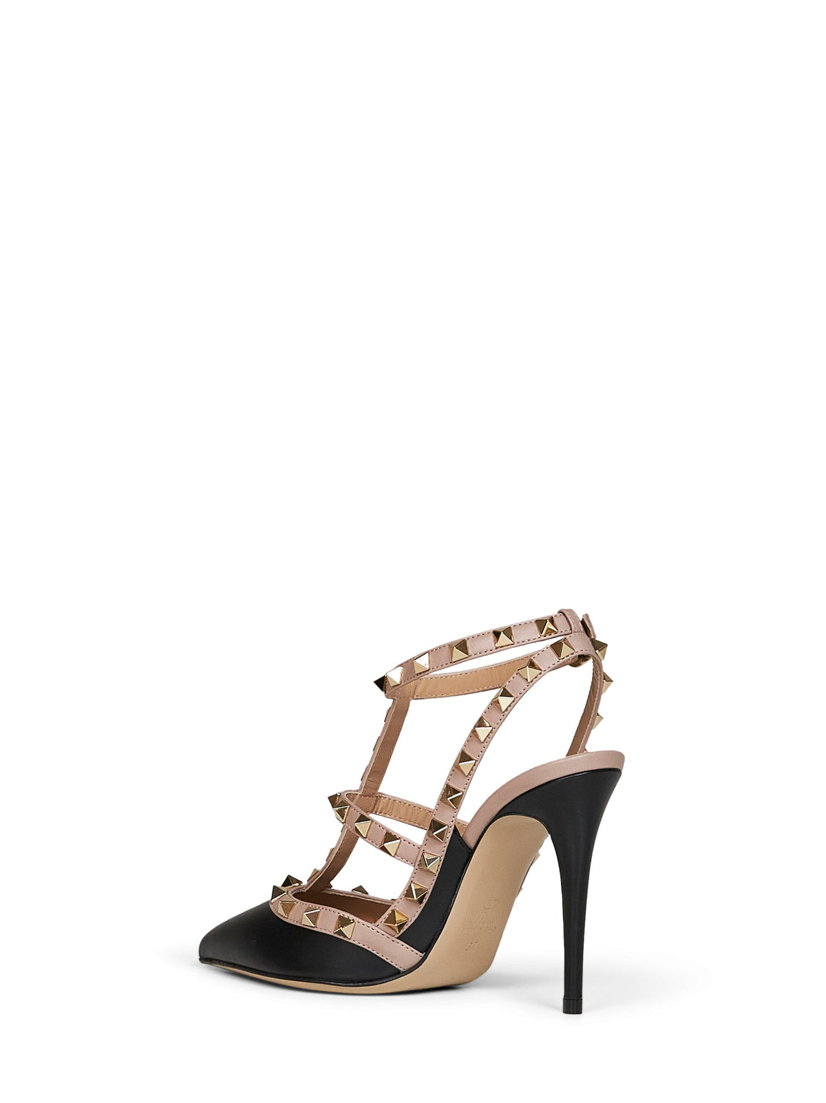 Valentino Garavani Women Black Leather Rockstud 100Mm Pumps With Blush Straps VALENTINO GARAVANI