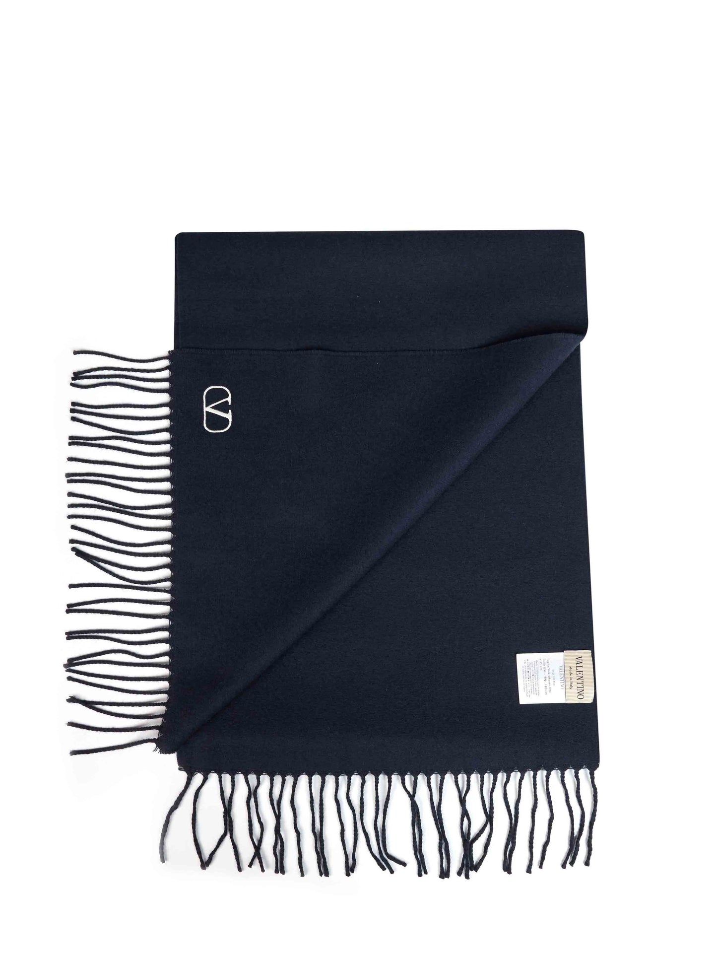 Valentino Garavani Men Navy Blue Virgin Wool Scarf With Vlogo Signature Embroidery VALENTINO GARAVANI