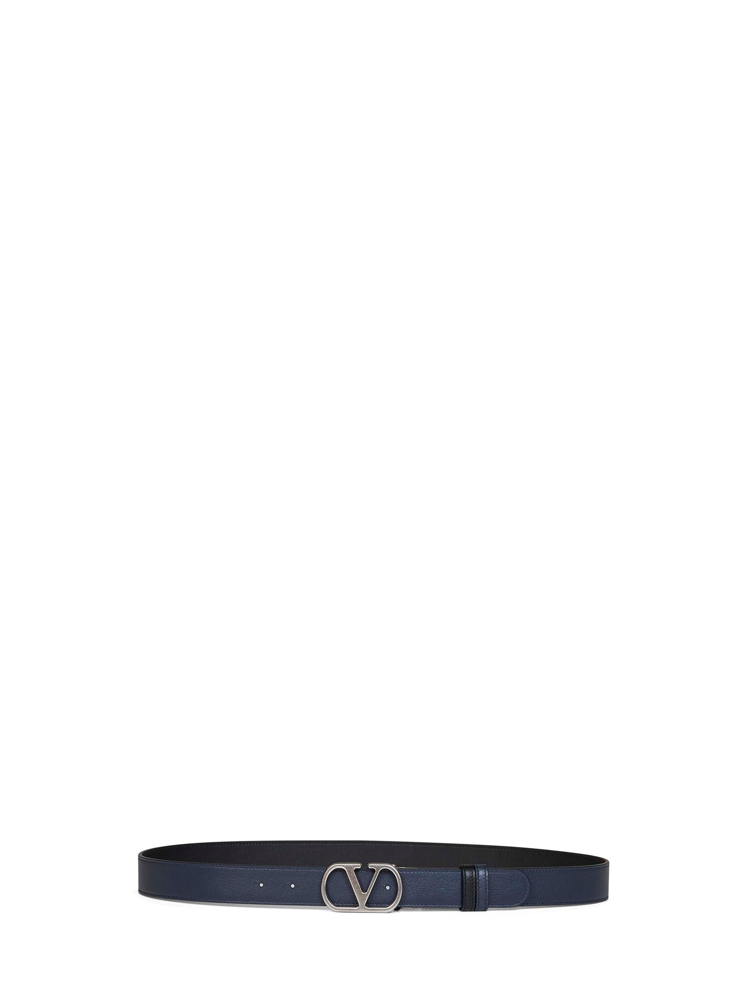 Valentino Garavani Men Black And Navy Blue Vlogo Signature Reversible Belt VALENTINO GARAVANI