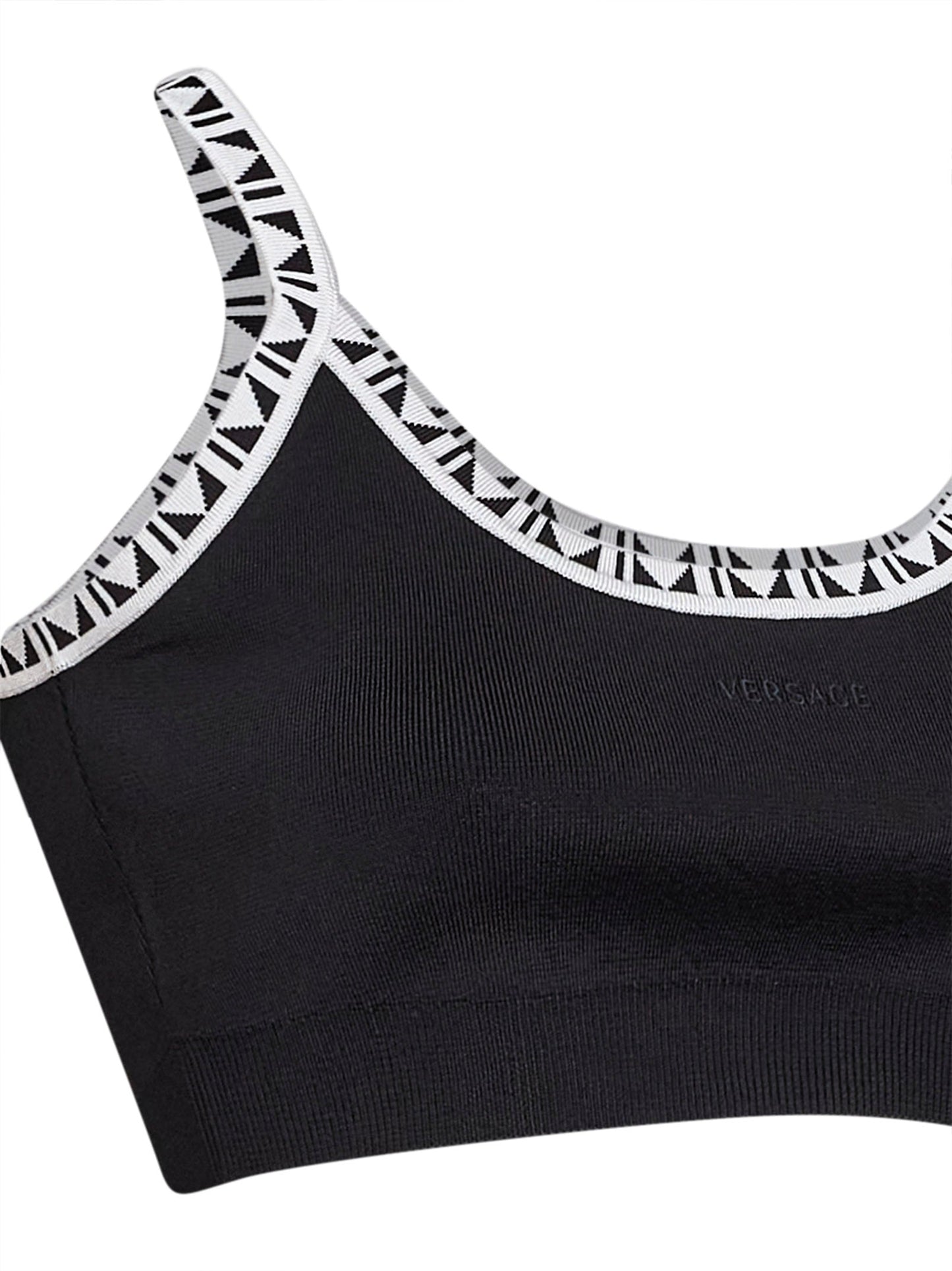 Versace Women Black Knit Cropped Top With Jacquard Details VERSACE