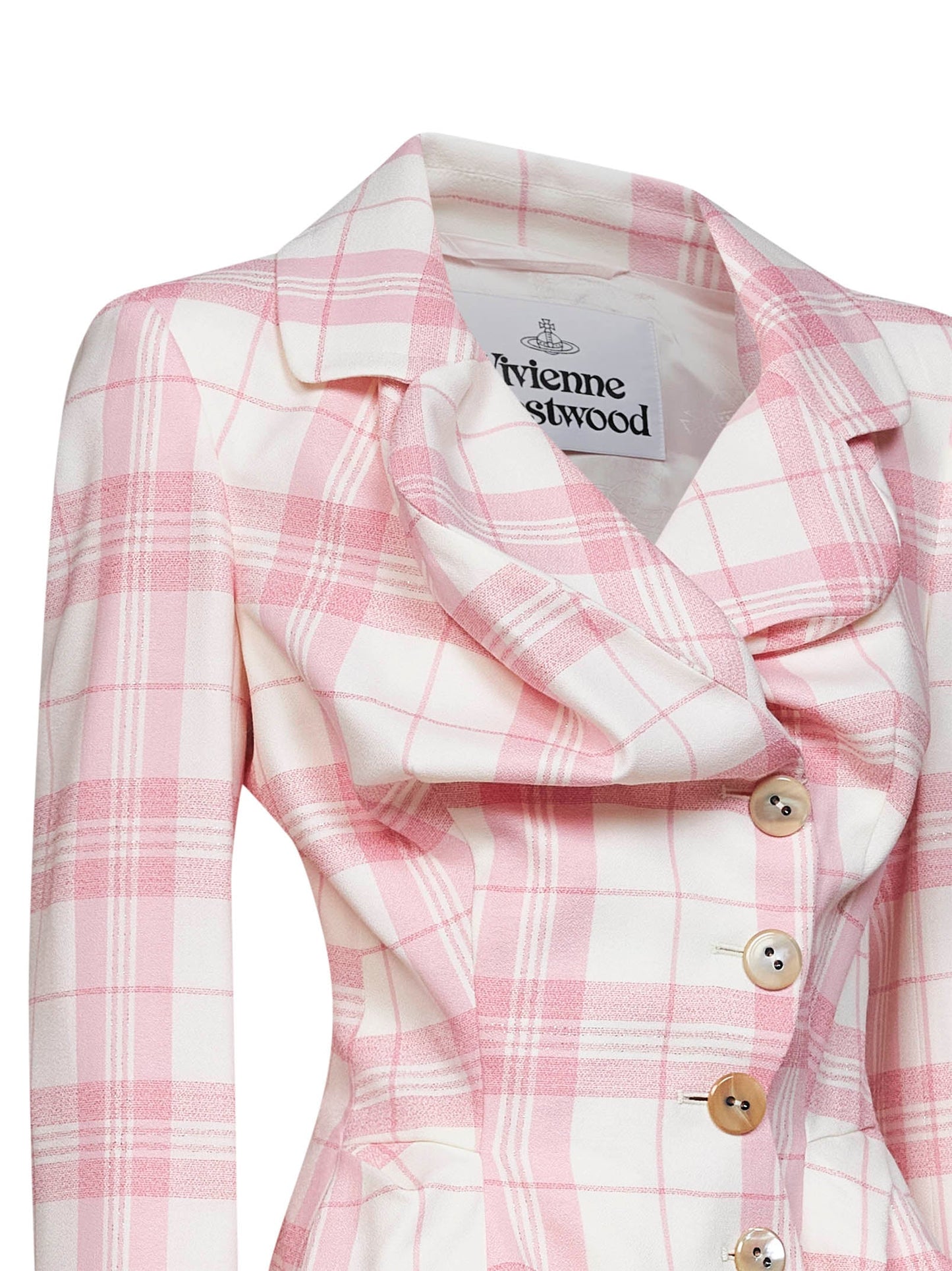 Vivienne Westwood Women Ivory And Pink Virgin Wool Tartan Drunken Blazer VIVIENNE WESTWOOD