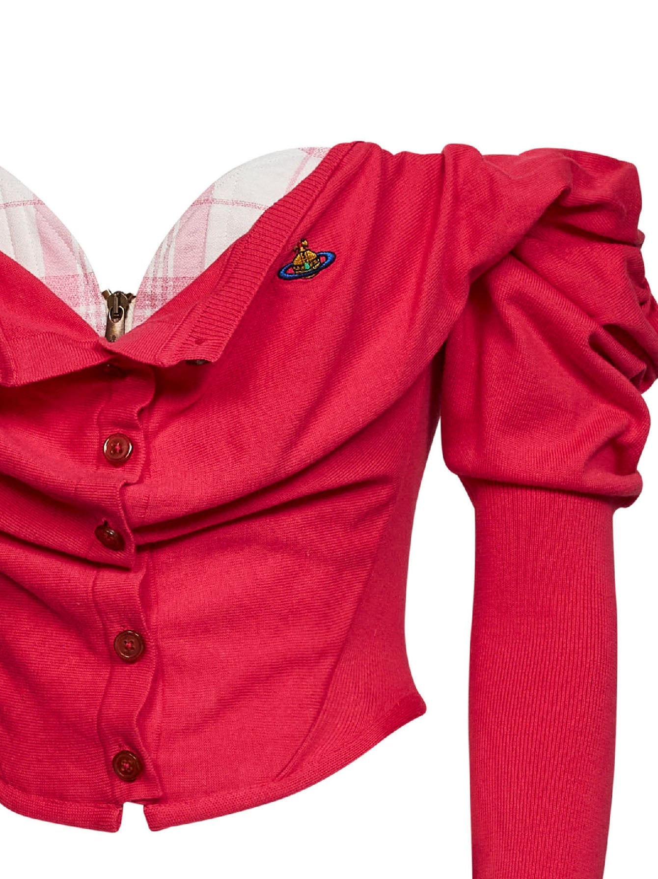 Vivienne Westwood Women Raspberry Knit Bea Corset Draped Cardigan VIVIENNE WESTWOOD