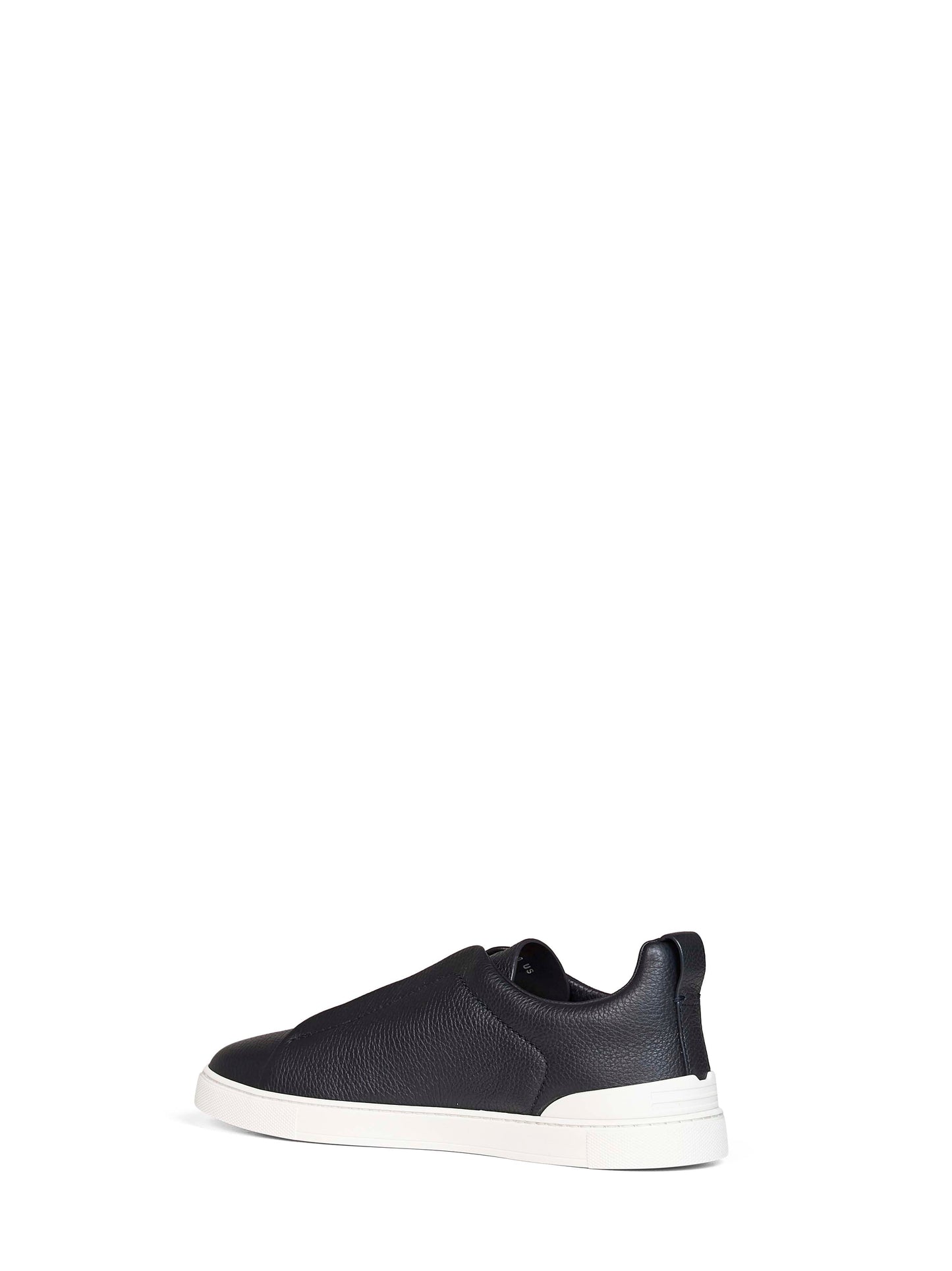 Zegna Men Navy Blue Grained Leather Triple Stitch Sneakers ZEGNA