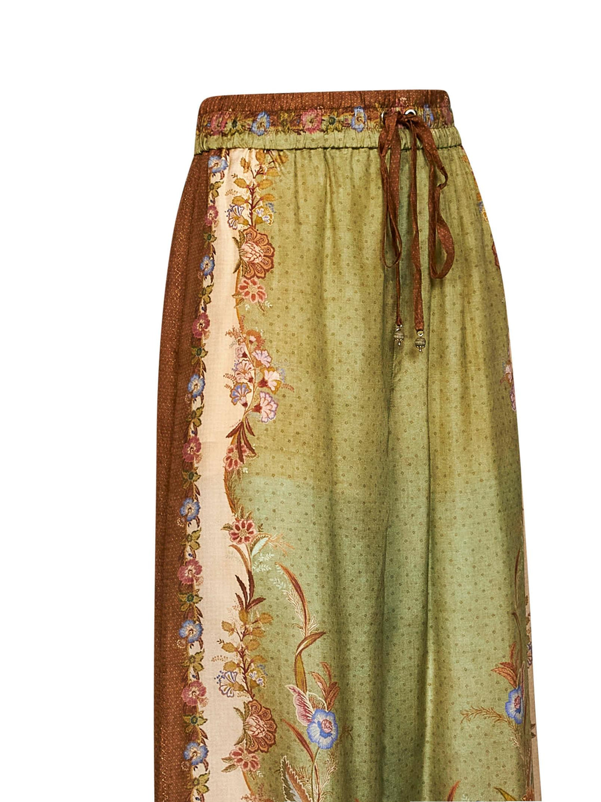 Zimmermann Women Khaki Floral Scarf-Print Silk Habotai Indra Relaxed Trousers ZIMMERMANN