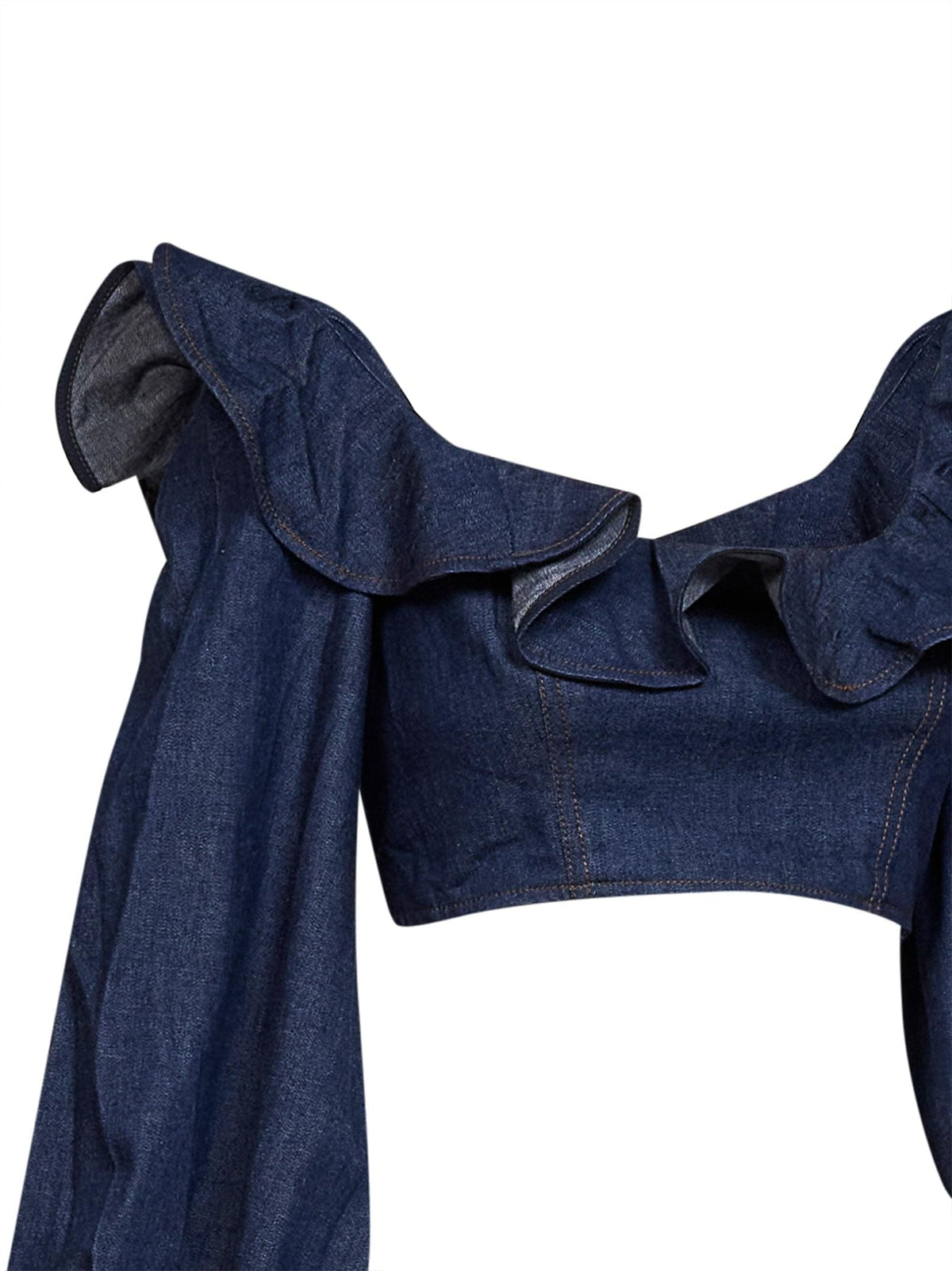 Zimmermann Women Ink Denim Aster Cropped Frill Top ZIMMERMANN