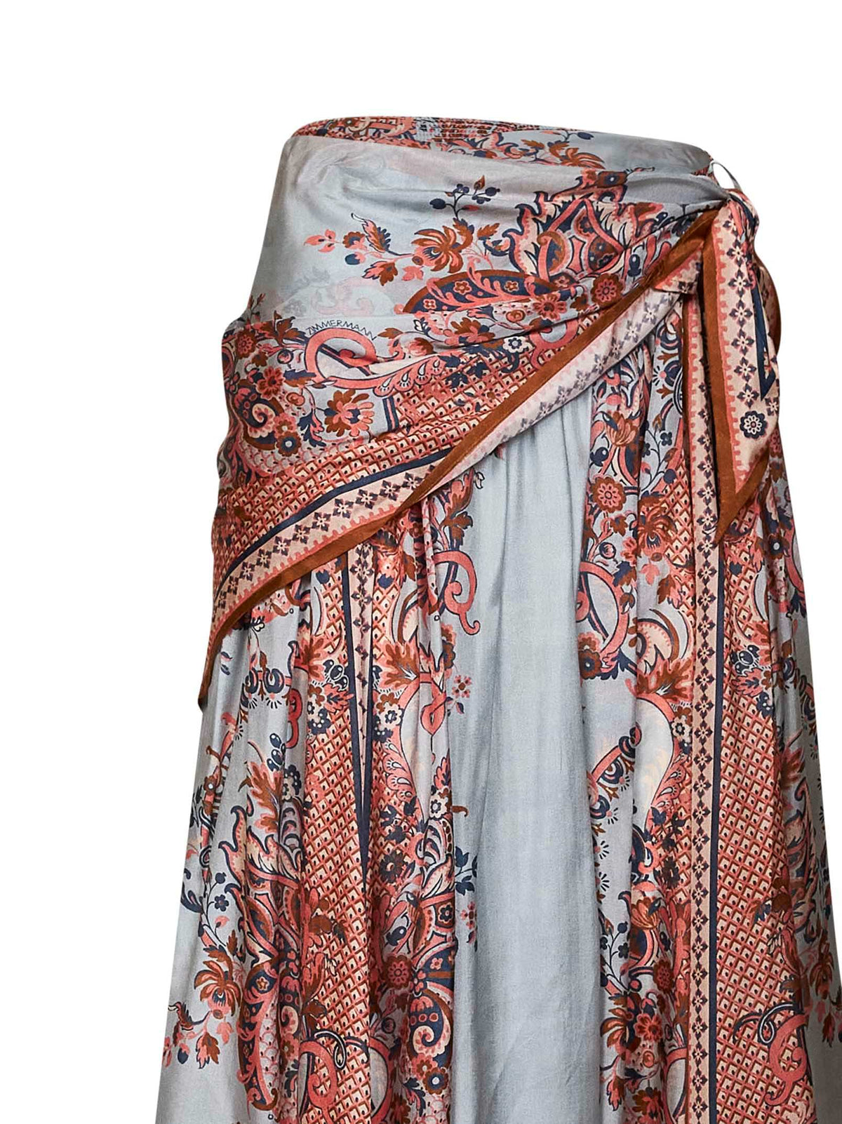 Zimmermann Women Blue Floral Paisley-Print Silk Habotai Aster Scarf Midi Skirt ZIMMERMANN