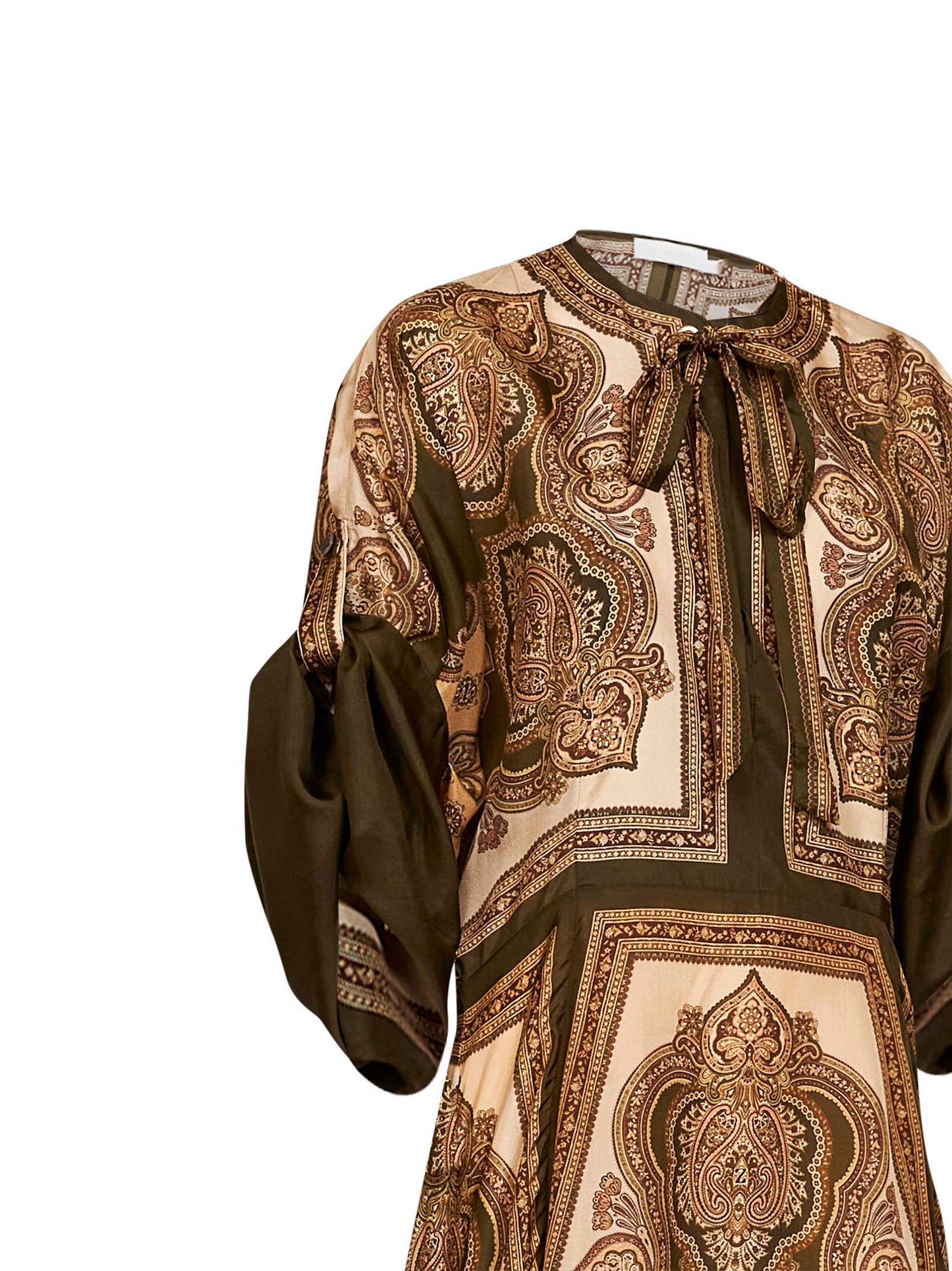 Zimmermann Women Olive Paisley-Print Silk Habotai Mahon Midi Tunic Dress ZIMMERMANN