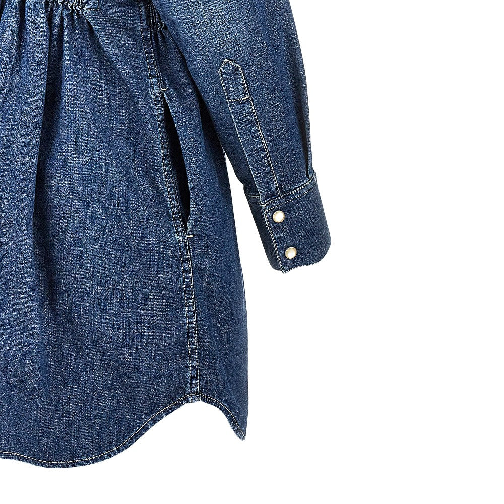 Valentino Women Denim Mini Dress With Silk Bow VALENTINO