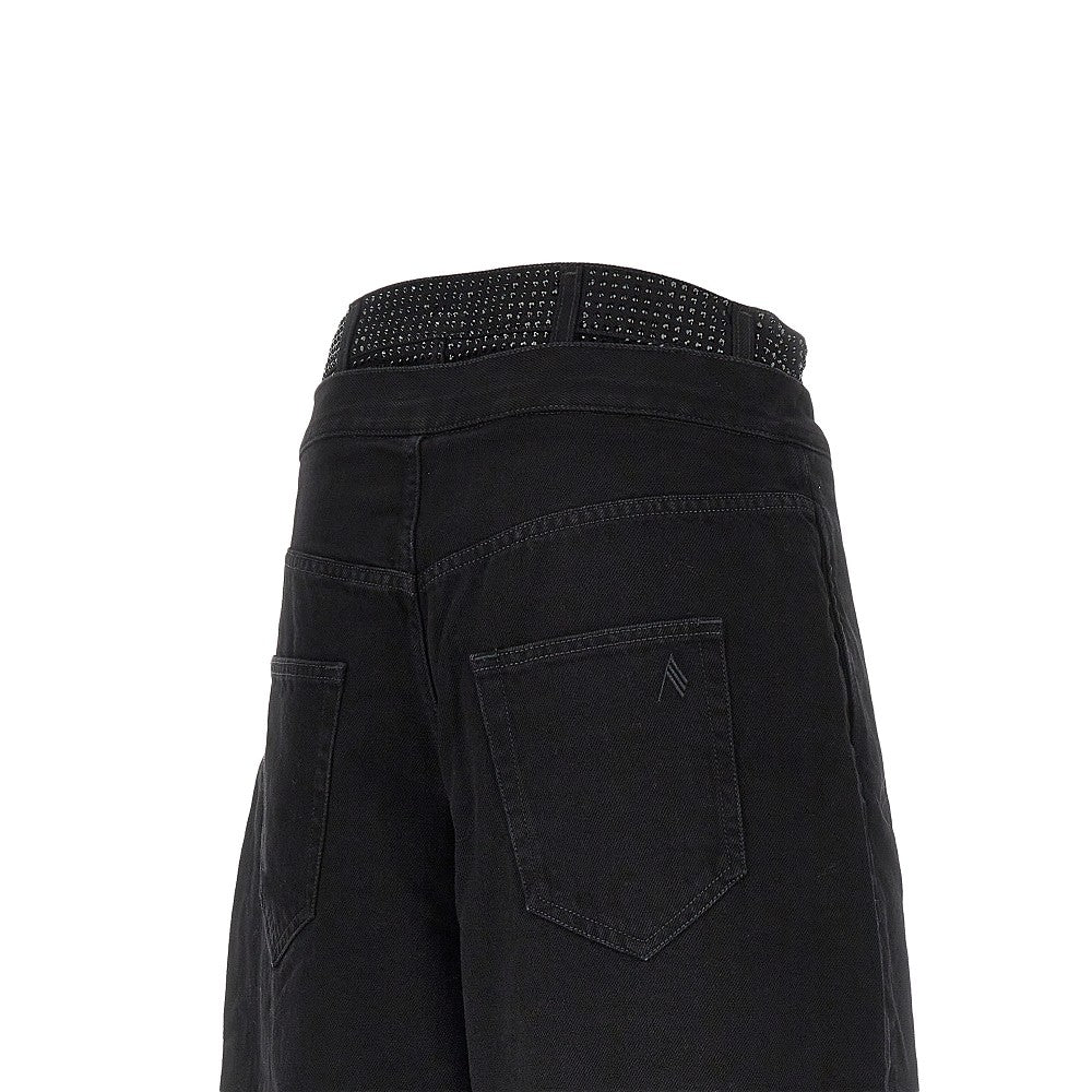 The Attico Women Cropped Denim Pants With Rhinestones THE ATTICO