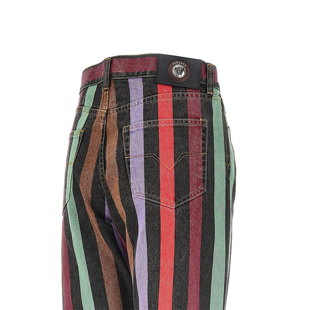 Versace Women Cotton Denim Jeans With Striped Motif VERSACE