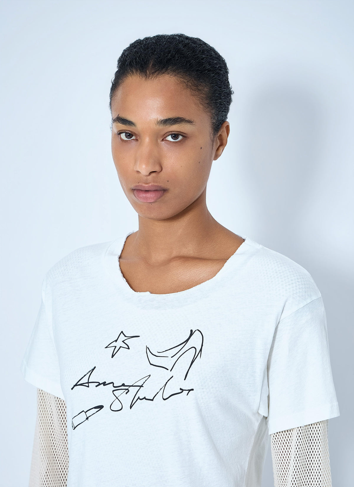 Acne Studios Women Layered Mesh Sleeve T-Shirt ACNE STUDIOS