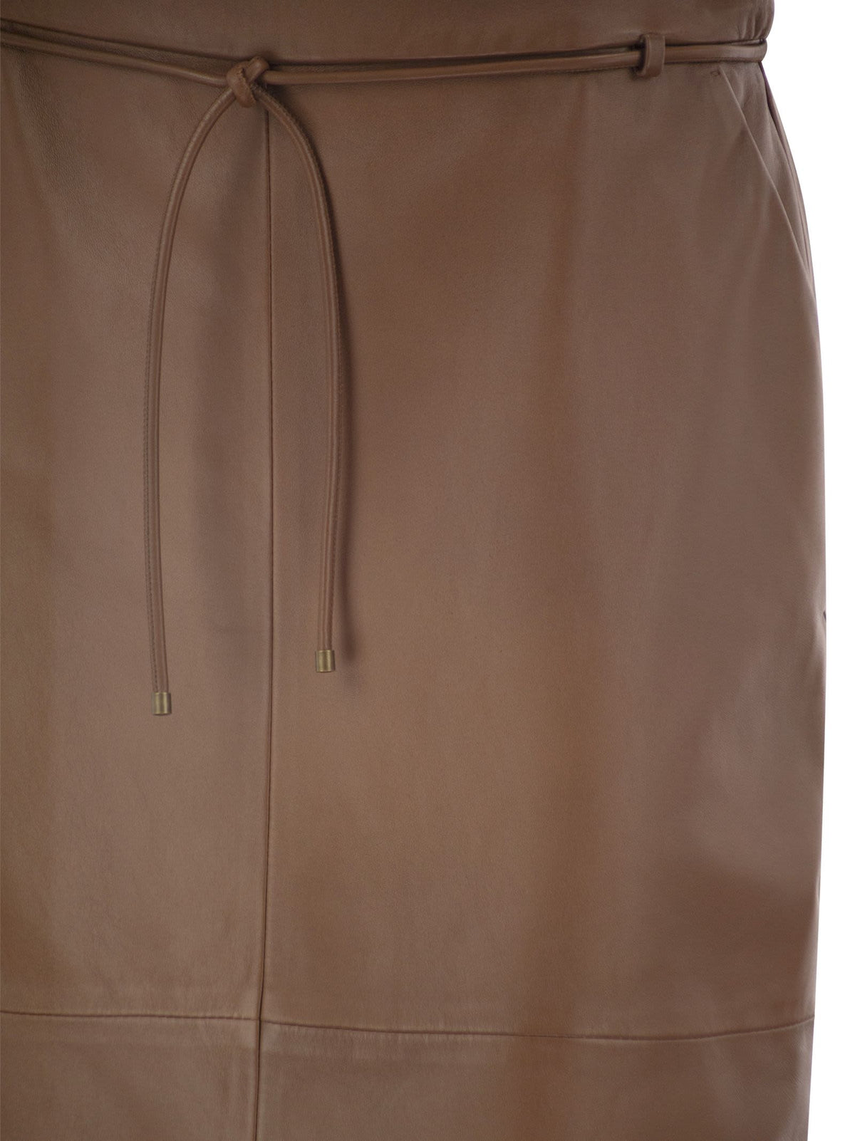 Max Mara Women Mxmfantino - Lamb Leather Midi Skirt With Leather Belt
