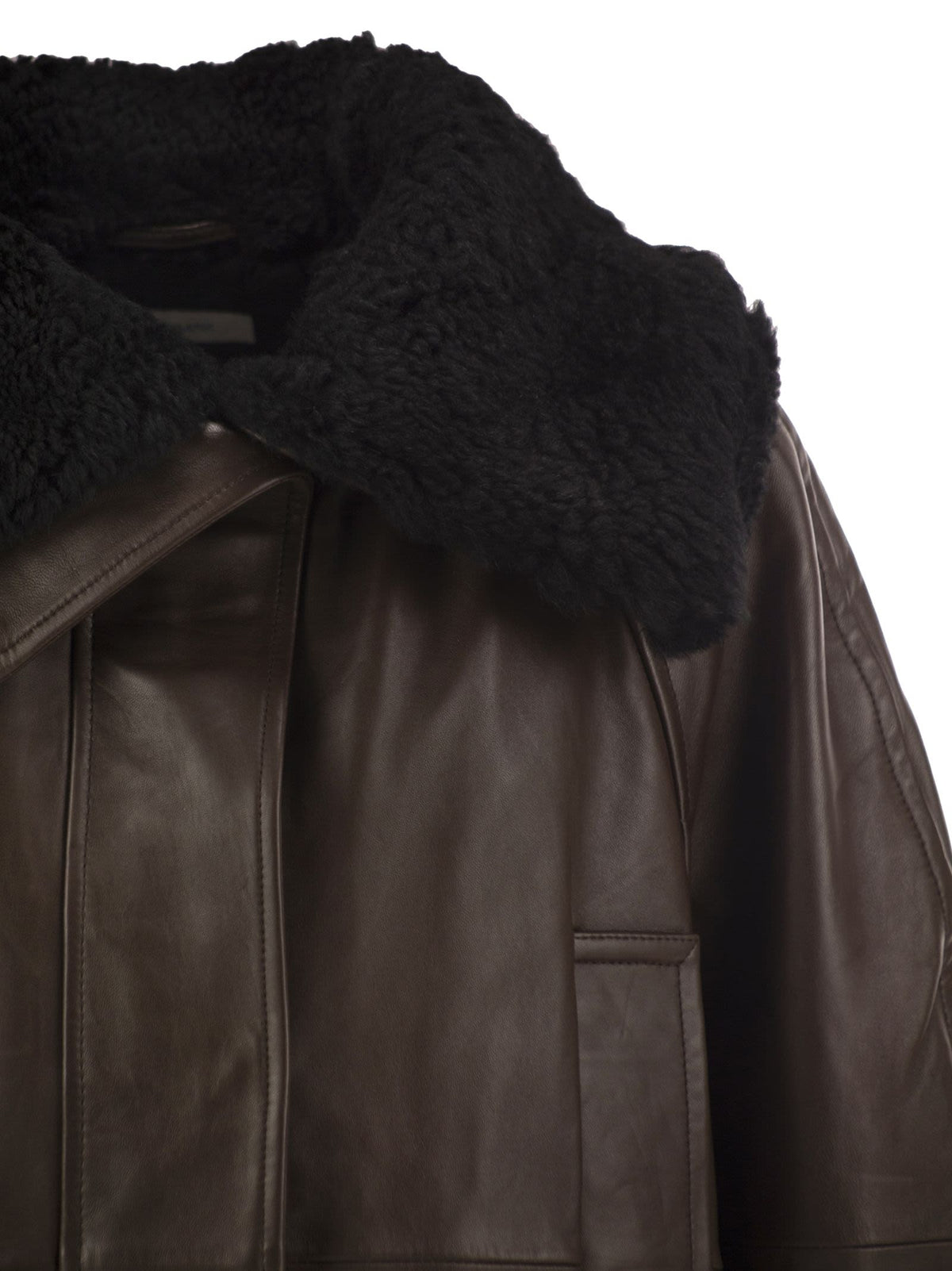 Sportmax Women Spssalve - Cropped Lambskin Leather Jacket With Shearling Collar SPORTMAX