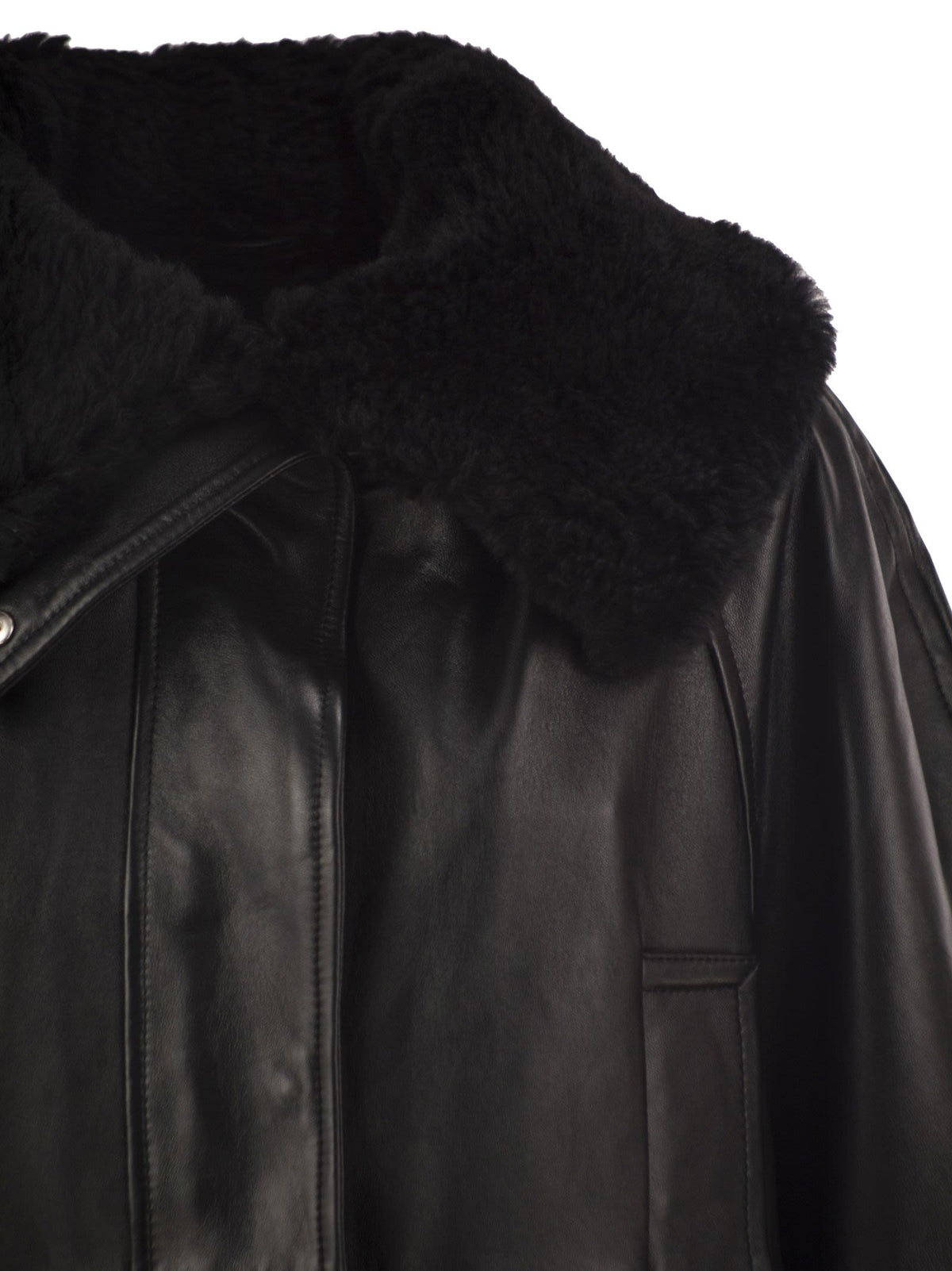 Sportmax Women Spssalve - Cropped Lambskin Leather Jacket With Shearling Collar SPORTMAX