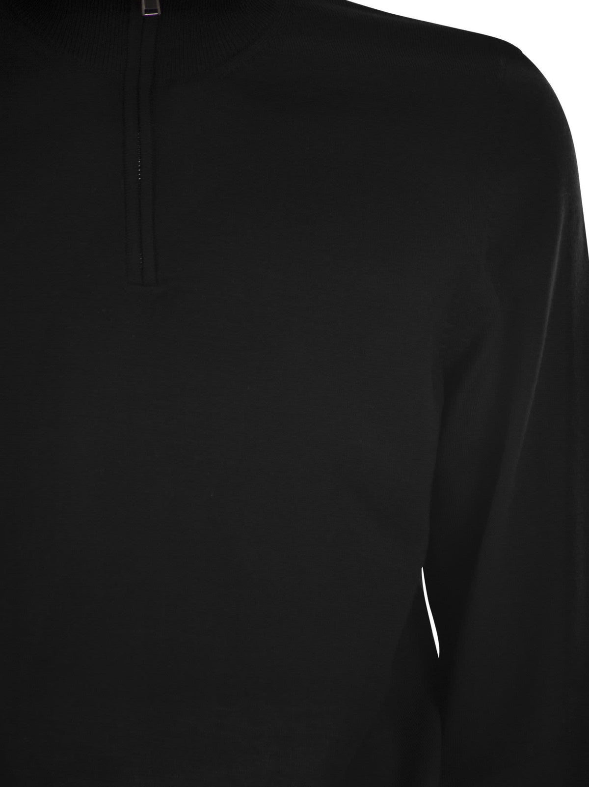 Boss Men Virgin Wool Jumper With Zip Collar BOSS