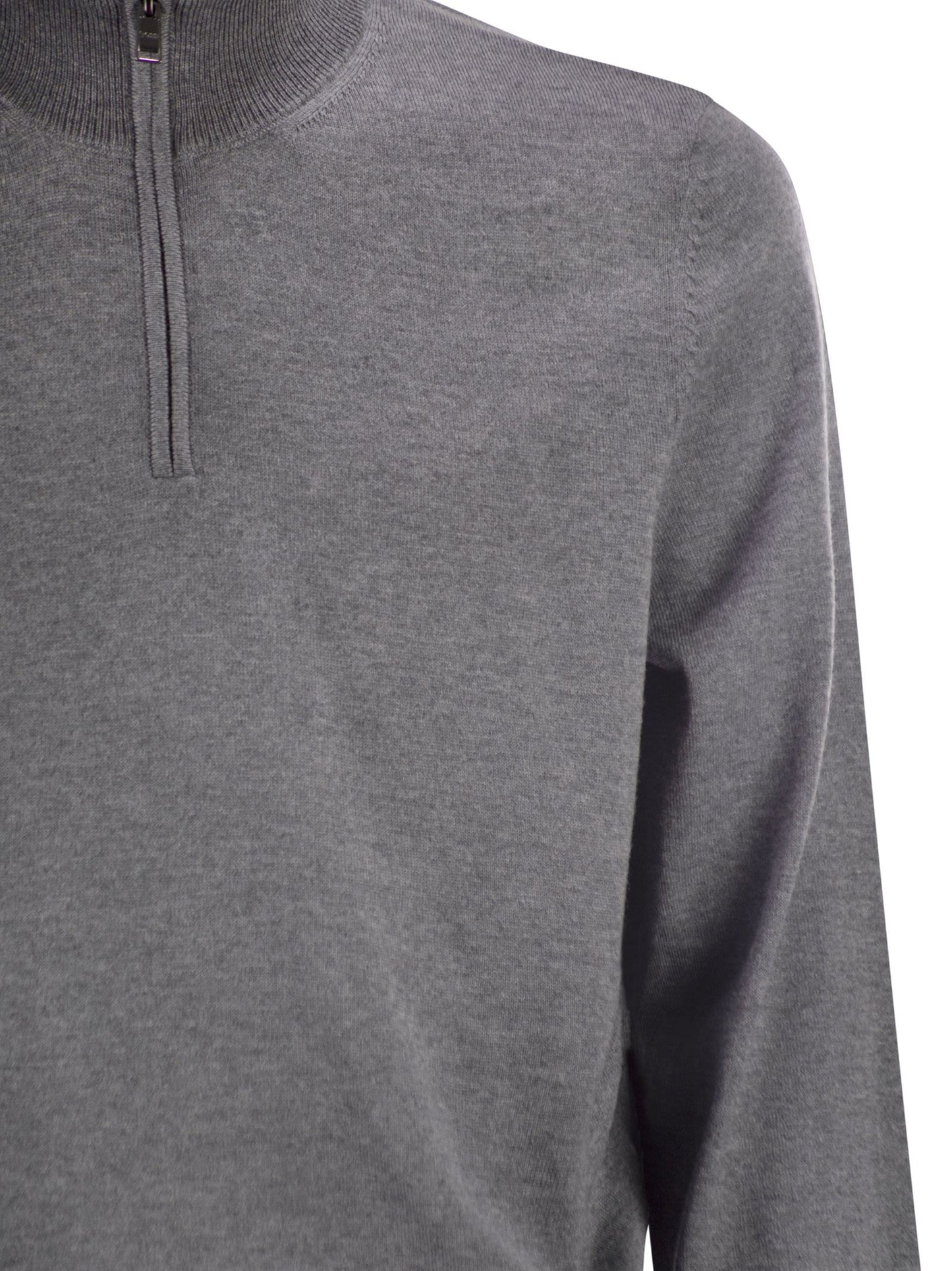 Boss Men Virgin Wool Jumper With Zip Collar