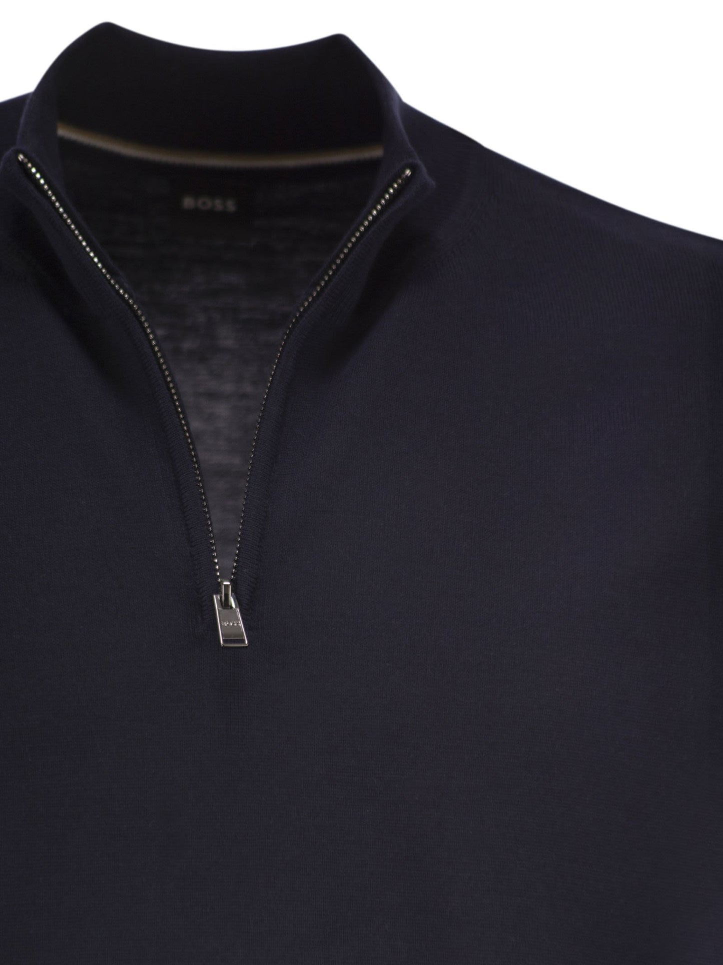 Boss Men Virgin Wool Jumper With Zip Collar BOSS
