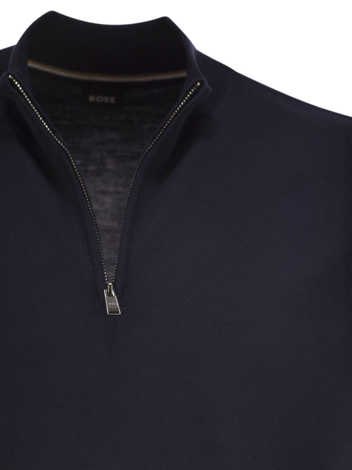 Boss Men Virgin Wool Jumper With Zip Collar BOSS