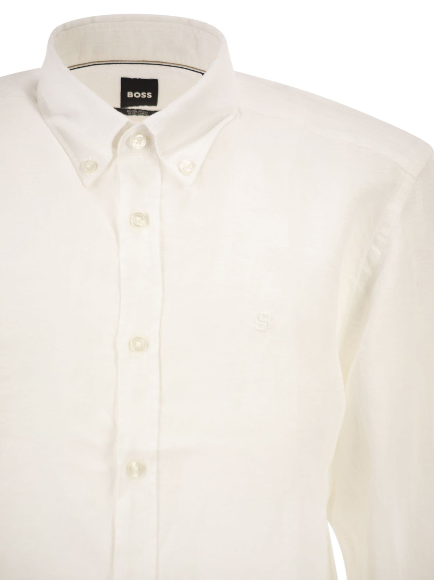 Boss Men Pure Linen Regular Fit Shirt With Button-Down Collar BOSS