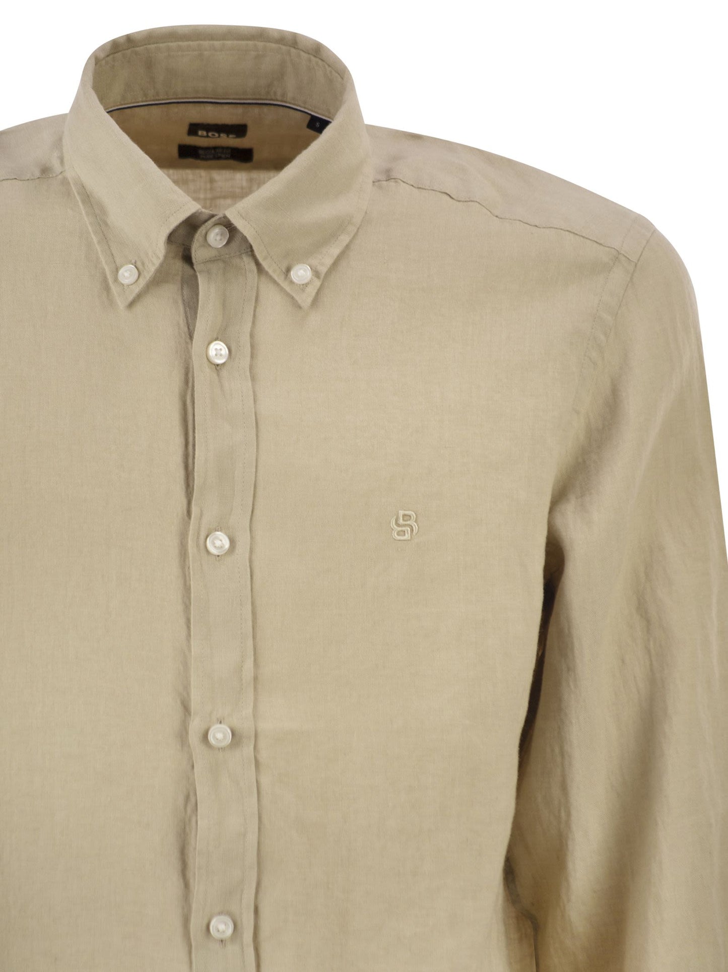 Boss Men Pure Linen Regular Fit Shirt With Button-Down Collar BOSS