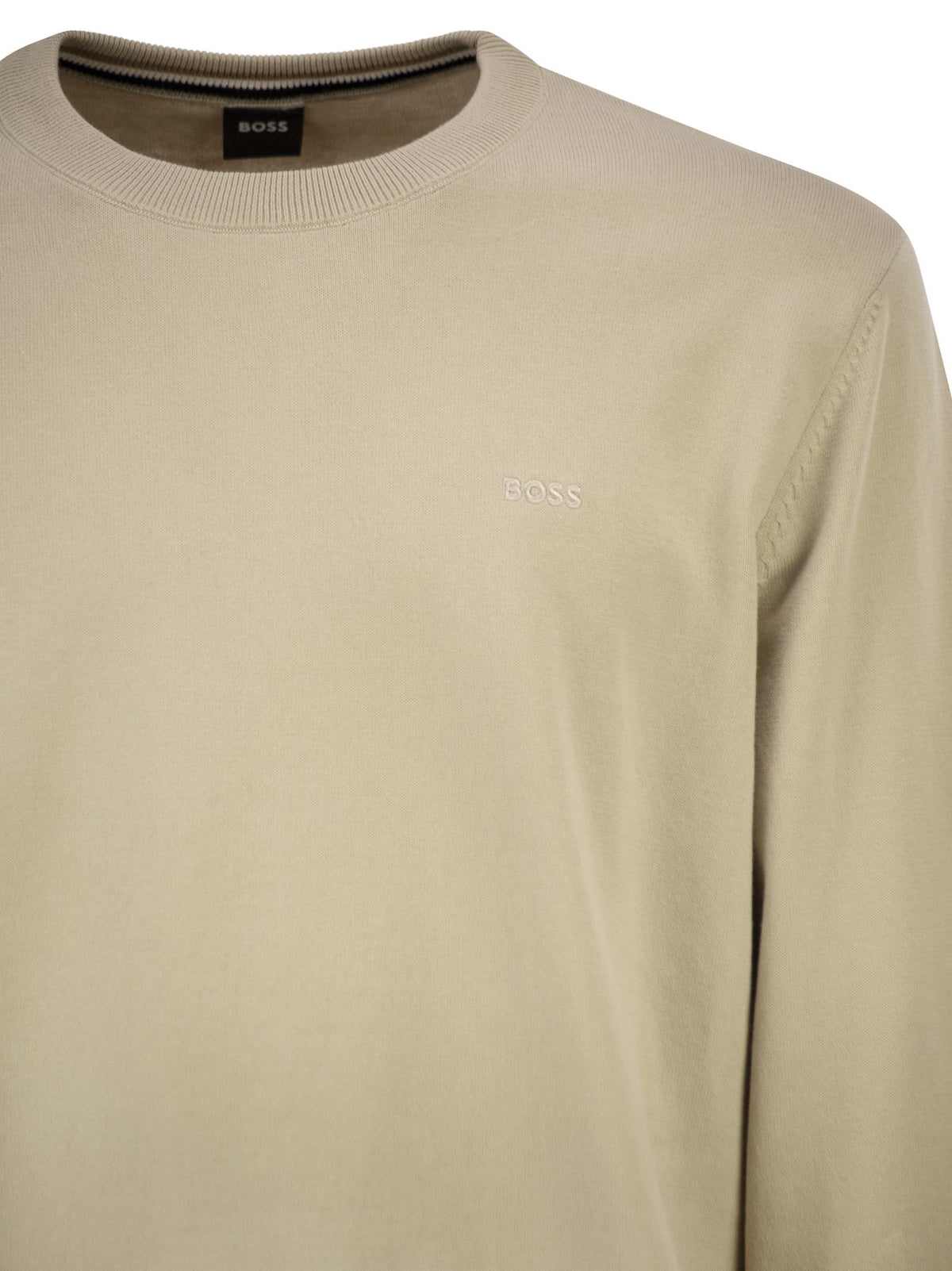 Boss Men Cotton Crew Neck Sweater With Embroidered Logo BOSS