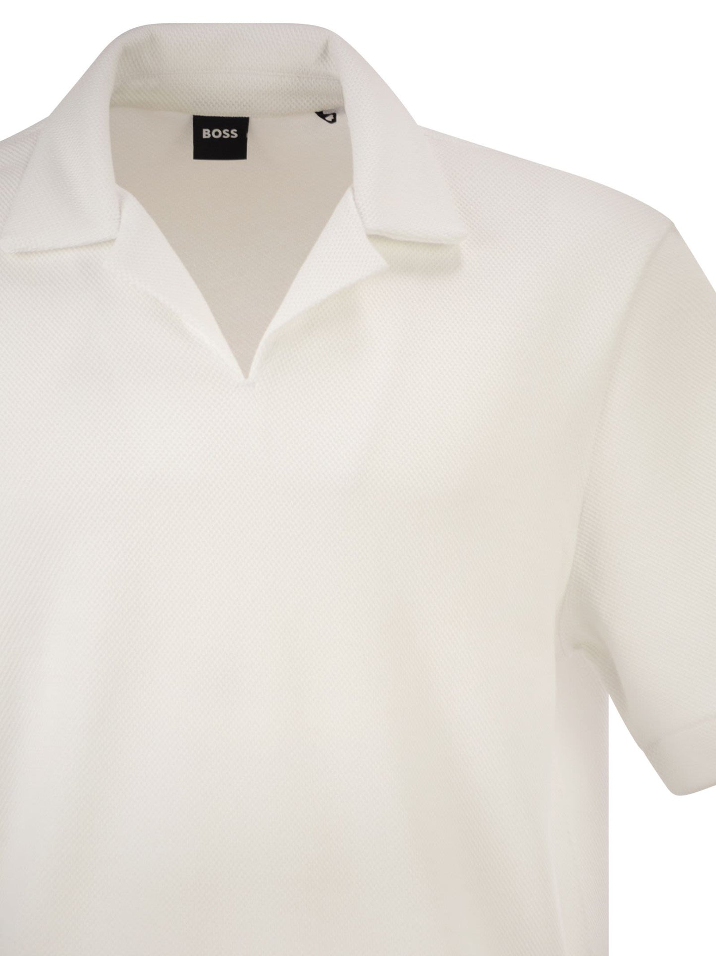 Boss Men Textured Cotton Polo Shirt With Open Collar BOSS