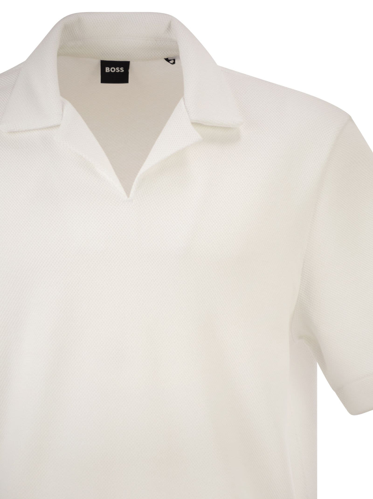 Boss Men Textured Cotton Polo Shirt With Open Collar BOSS