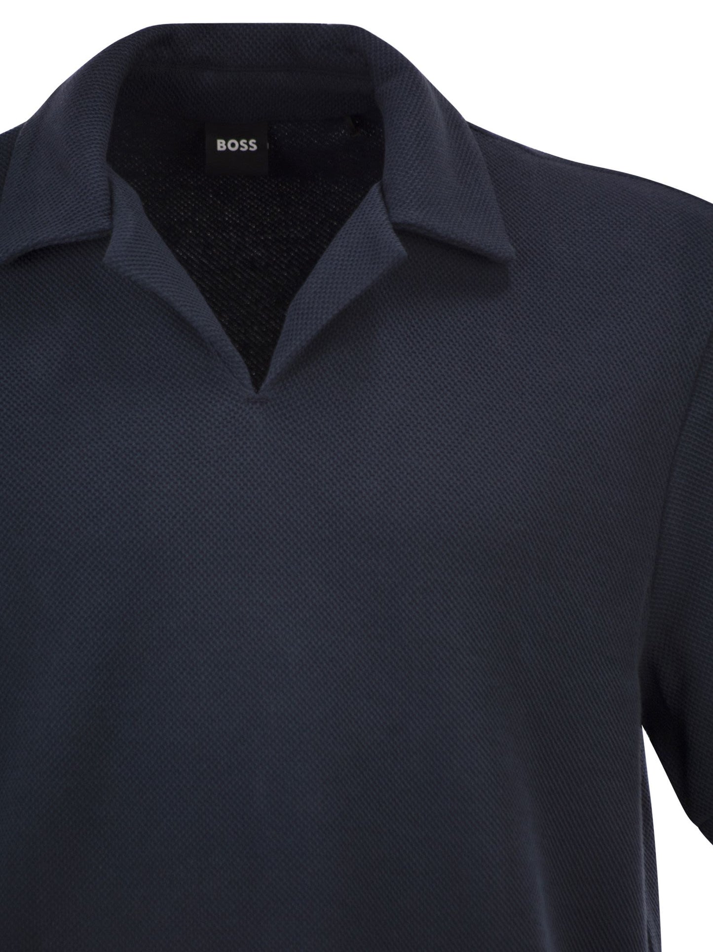 Boss Men Textured Cotton Polo Shirt With Open Collar BOSS