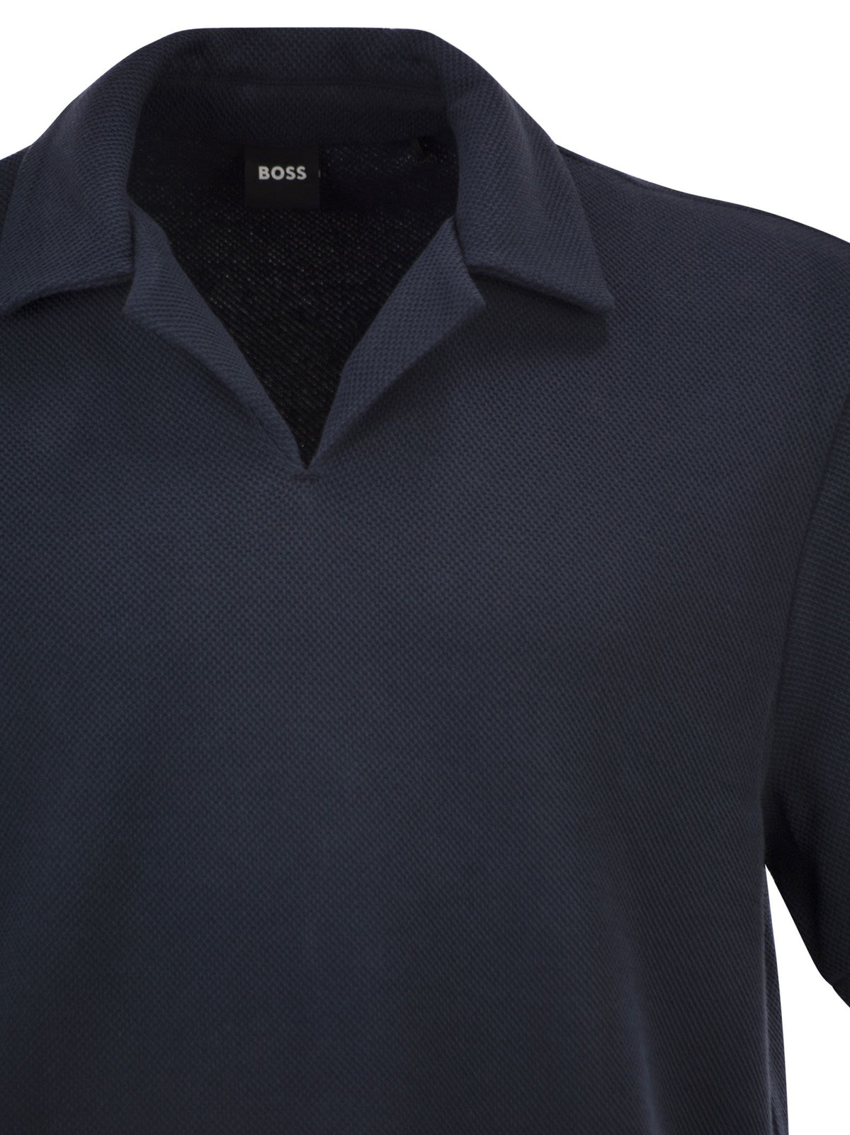 Boss Men Textured Cotton Polo Shirt With Open Collar BOSS