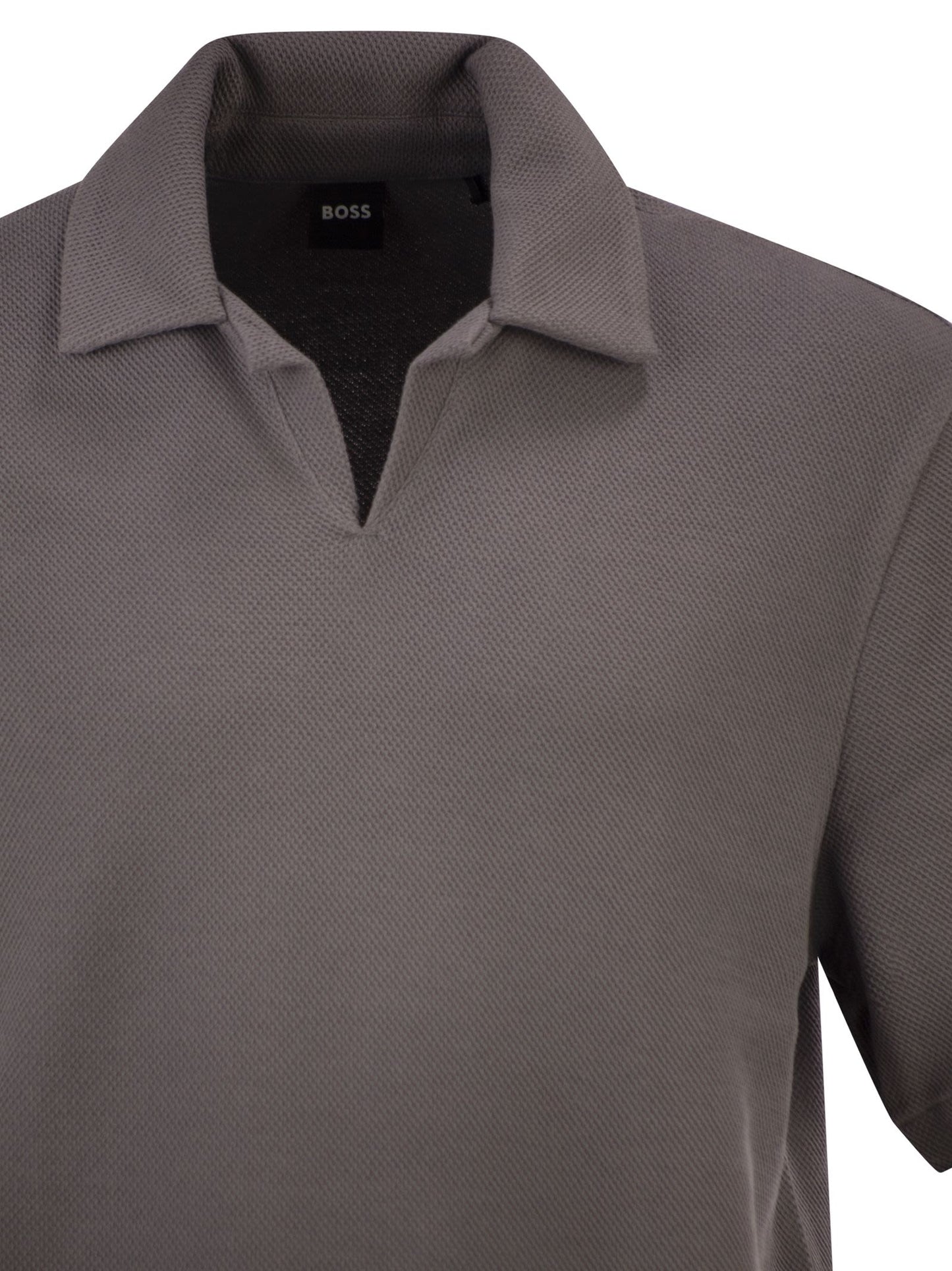 Boss Men Textured Cotton Polo Shirt With Open Collar