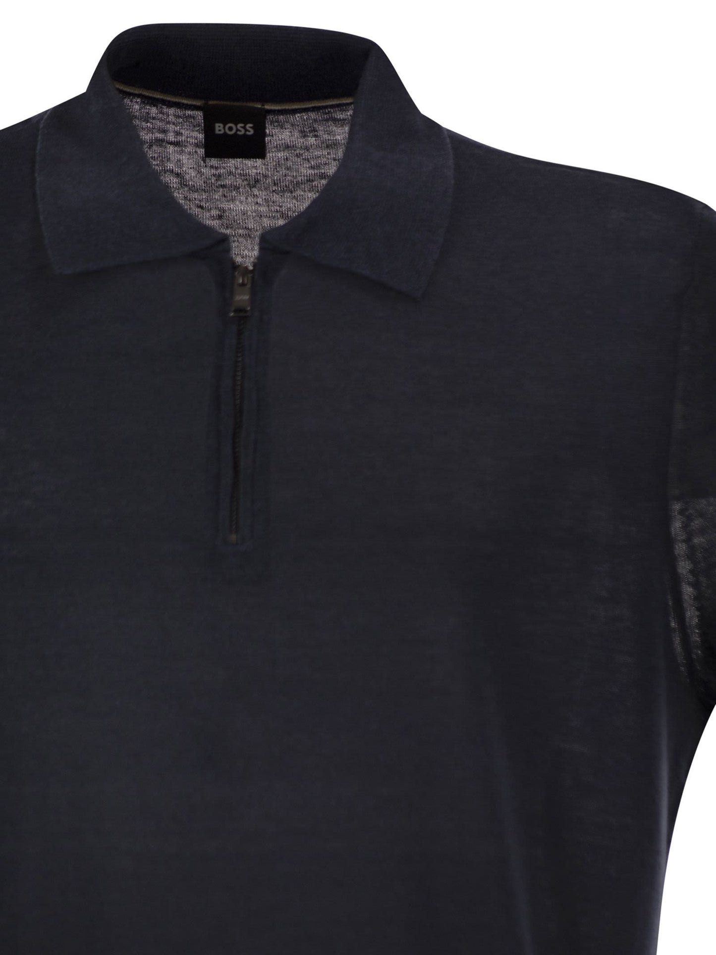 Boss Men Linen And Viscose Polo Shirt With Zip And Contrast Trims