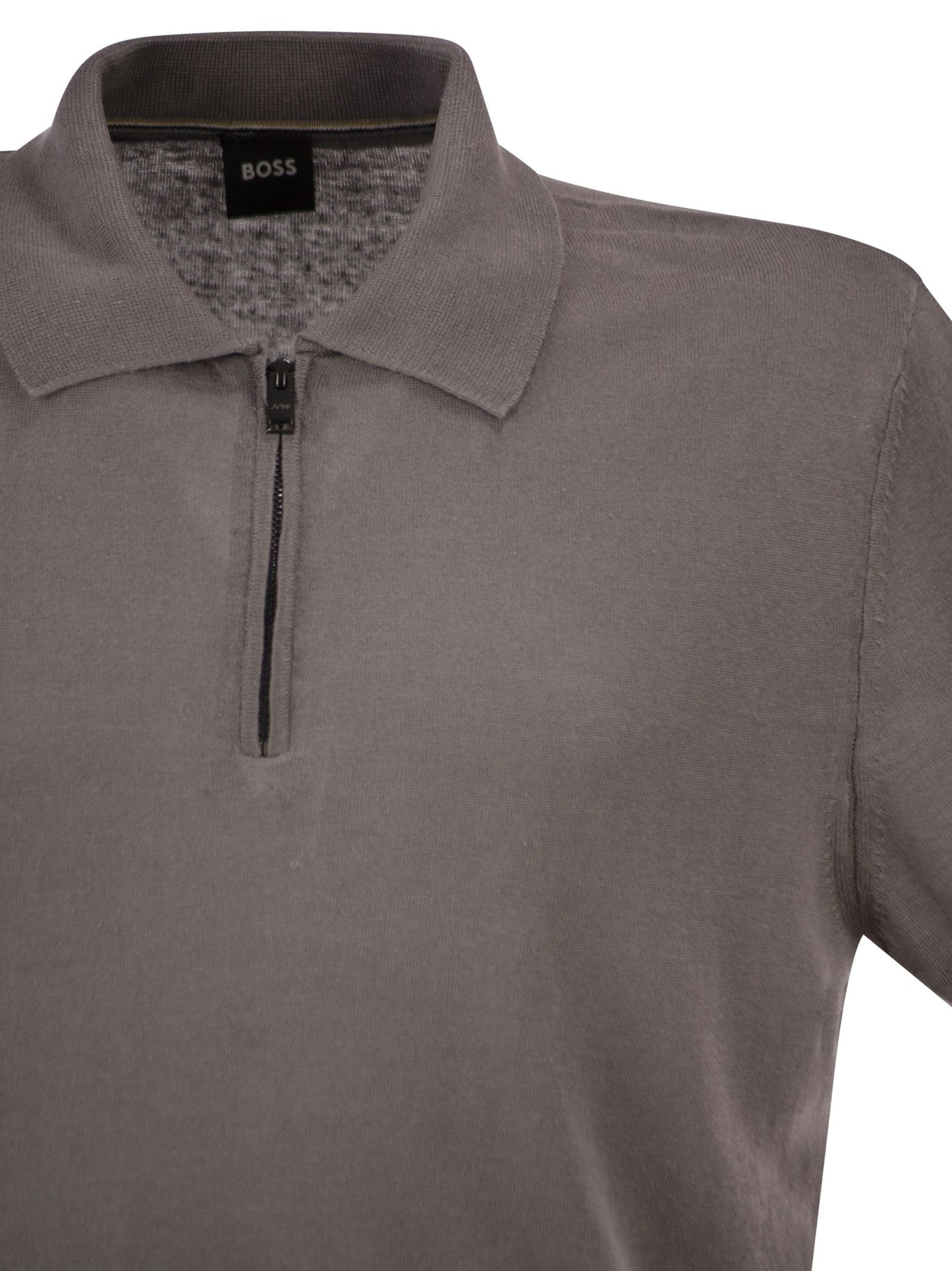 Boss Men Linen And Viscose Polo Shirt With Zip And Contrast Trims BOSS