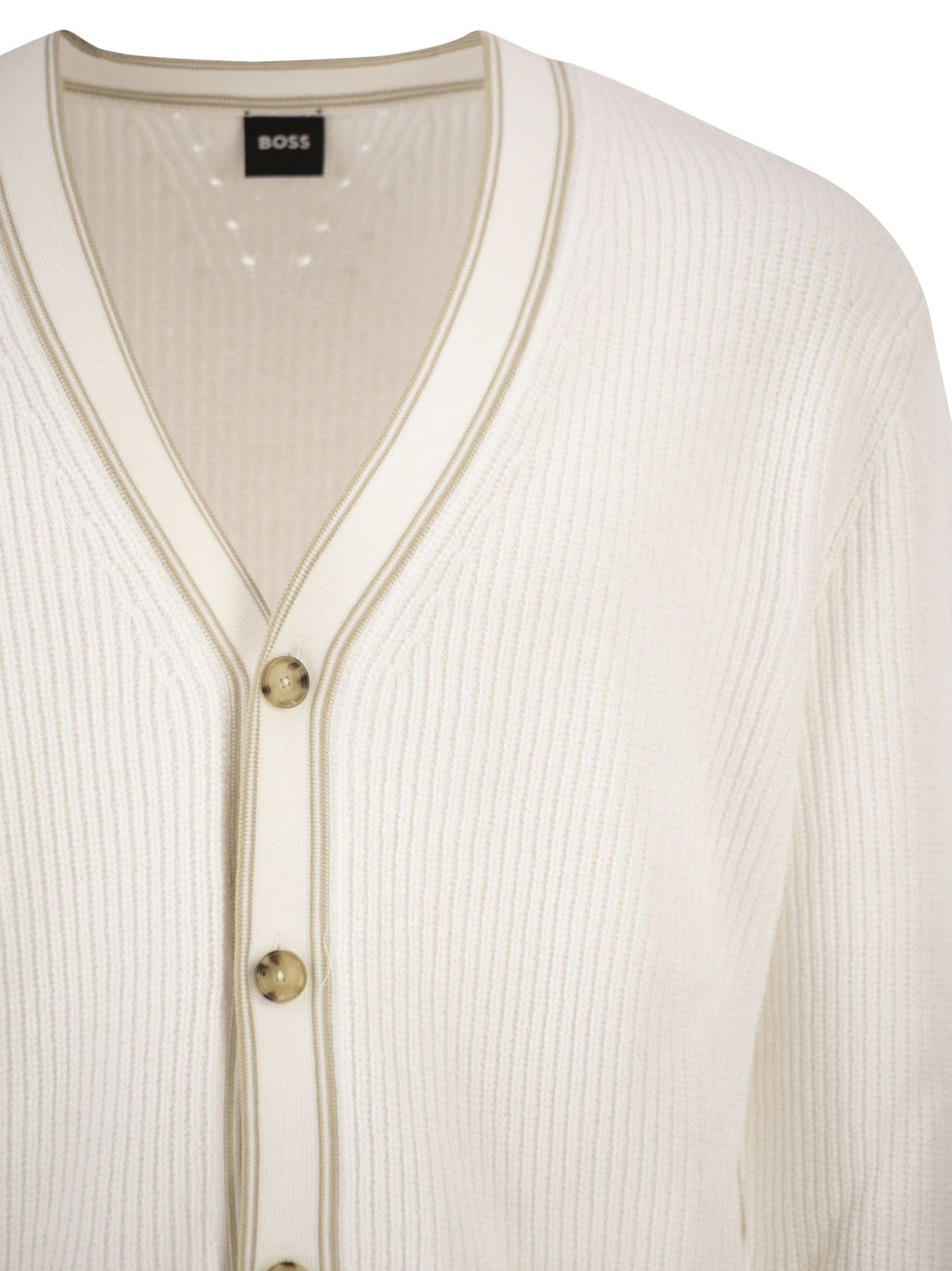 Boss Men Ribbed Cotton Cardigan With Contrast Buttons