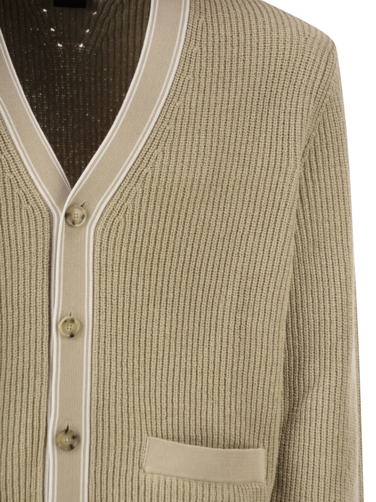Boss Men Ribbed Cotton Cardigan With Contrast Buttons BOSS