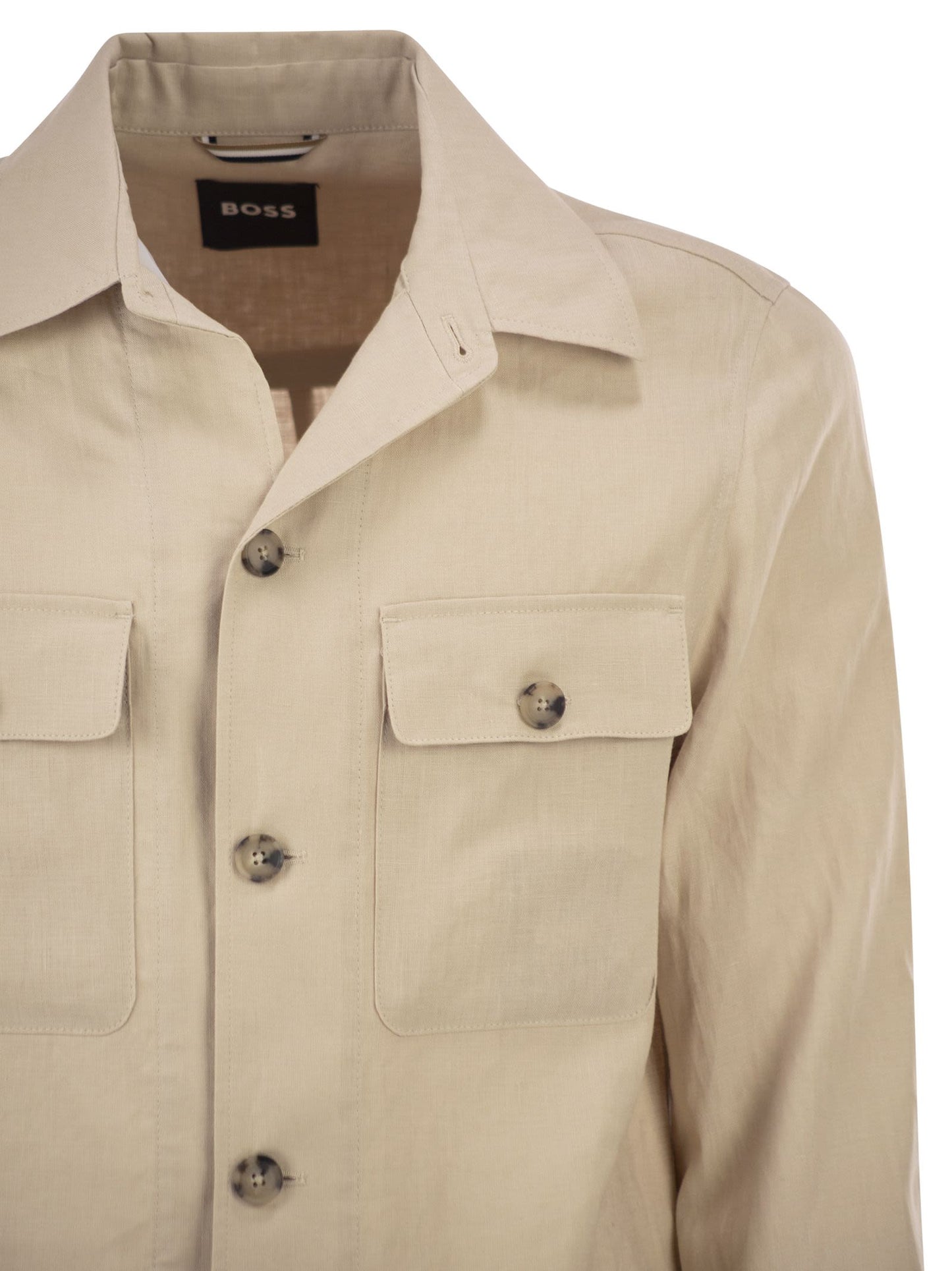 Boss Men Linen Shirt Jacket With Patch Pockets BOSS