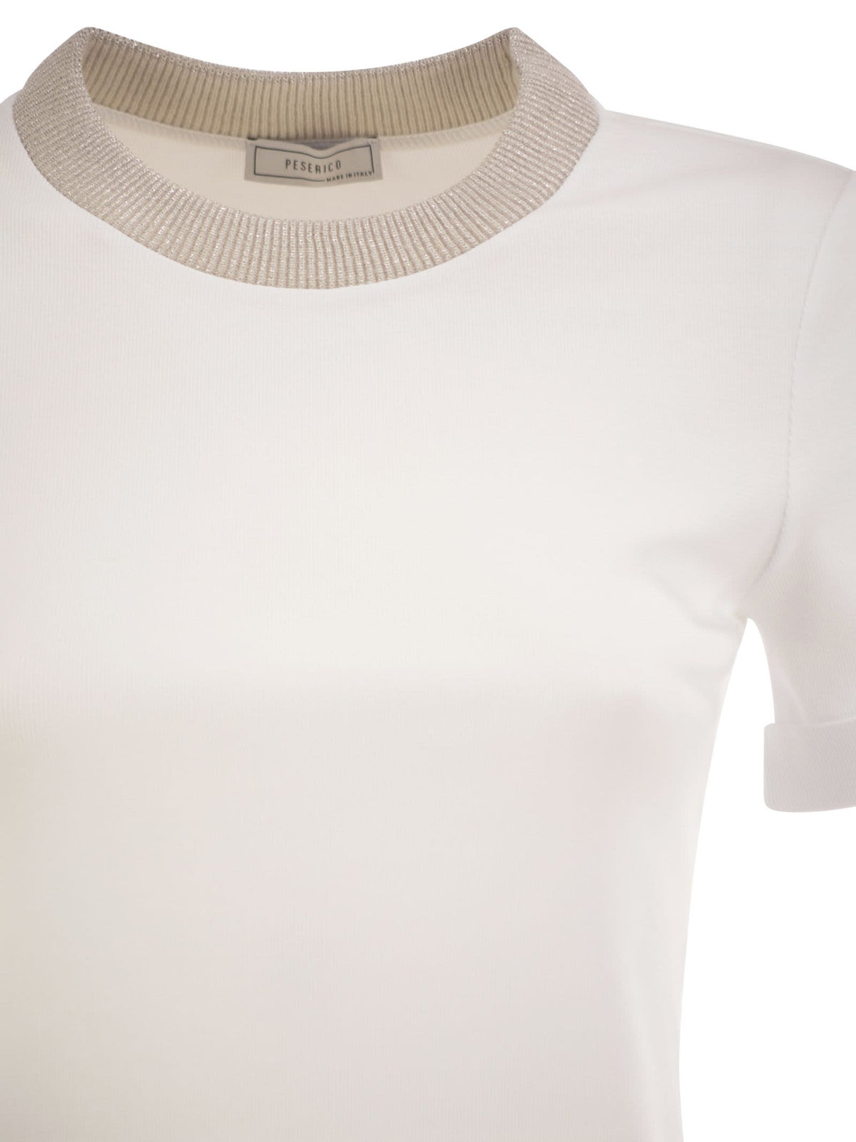 Peserico Women Stretch Cotton Jersey T-Shirt With Lamé Knit Neckline PESERICO