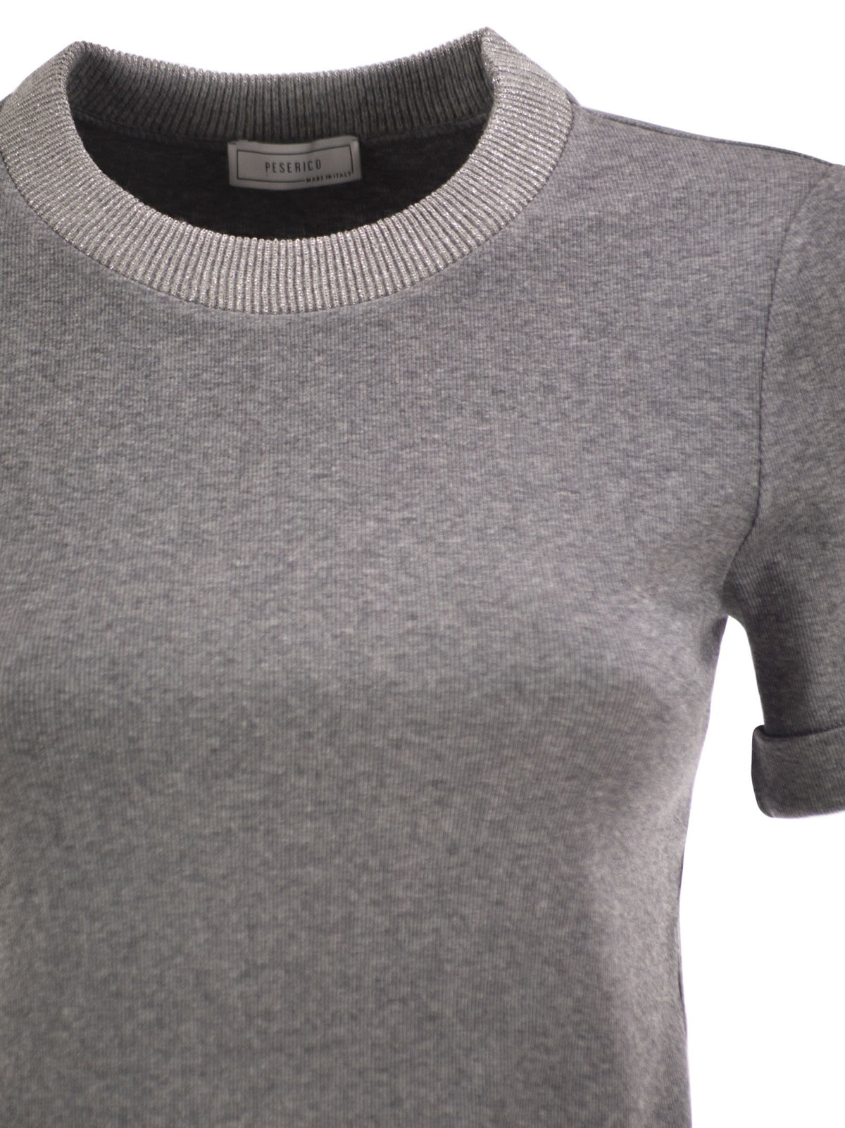 Peserico Women Stretch Cotton Jersey T-Shirt With Lamé Knit Neckline PESERICO