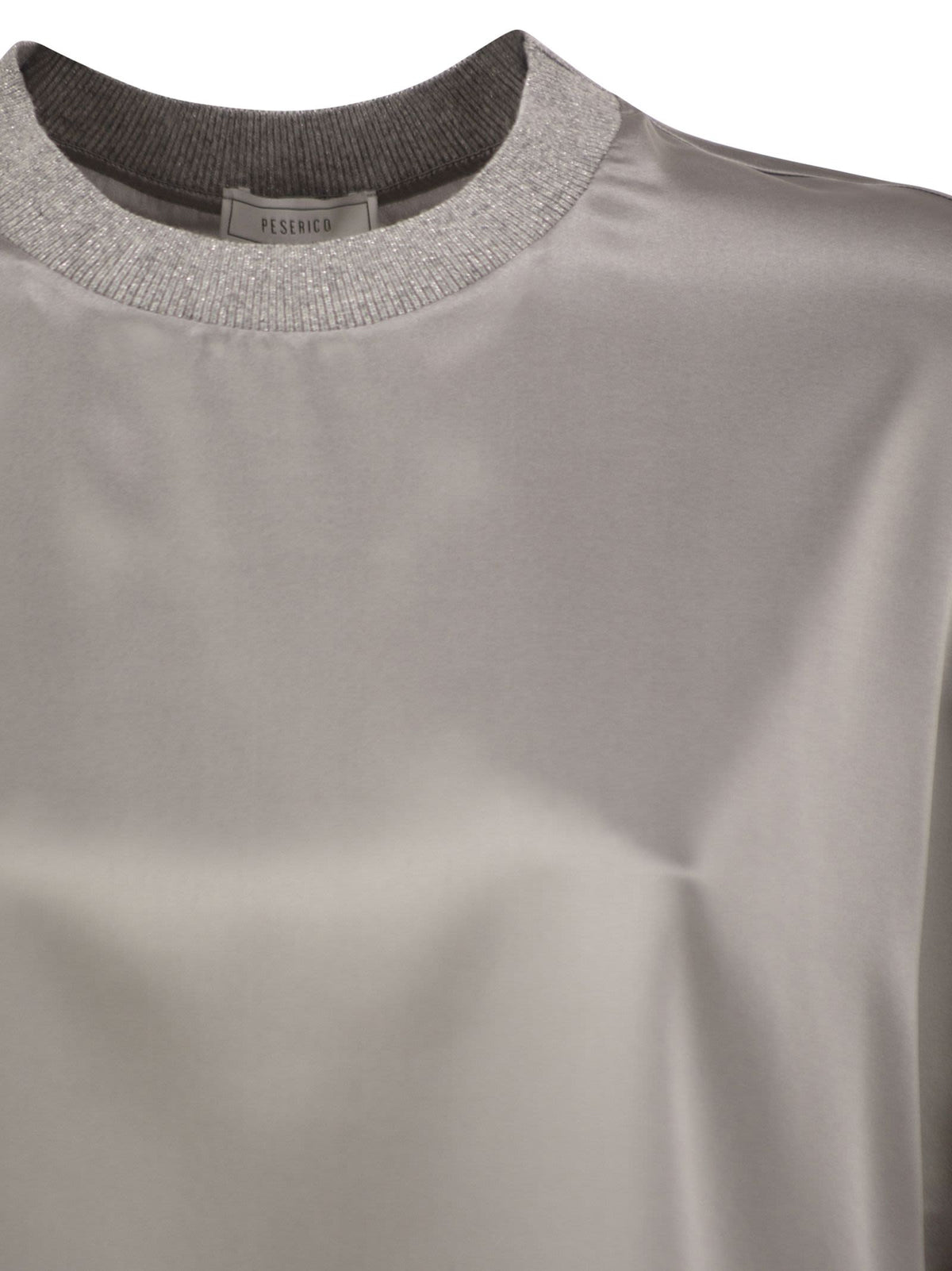 Peserico Women Stretch Silk Blouse With Lurex Knit Neckline PESERICO