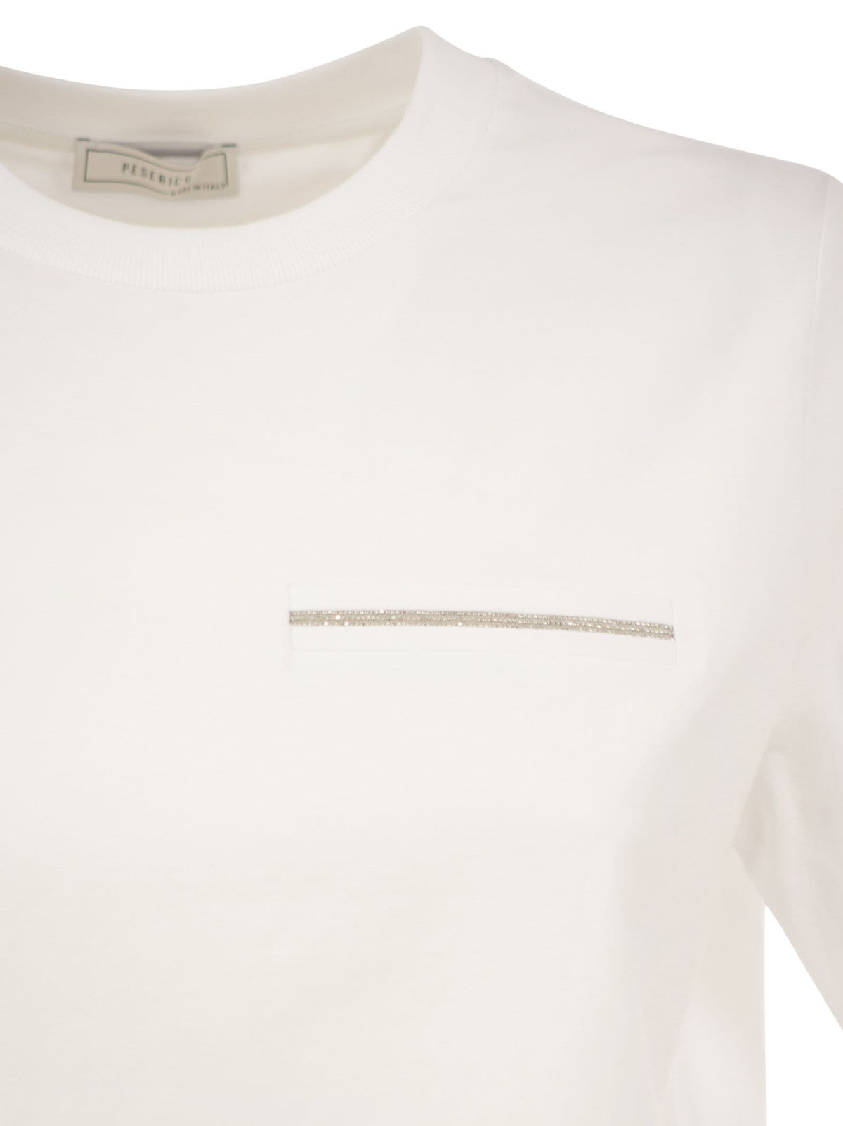 Peserico Women Stretch Cotton T-Shirt With Punto Luce Chest Pocket Detail PESERICO