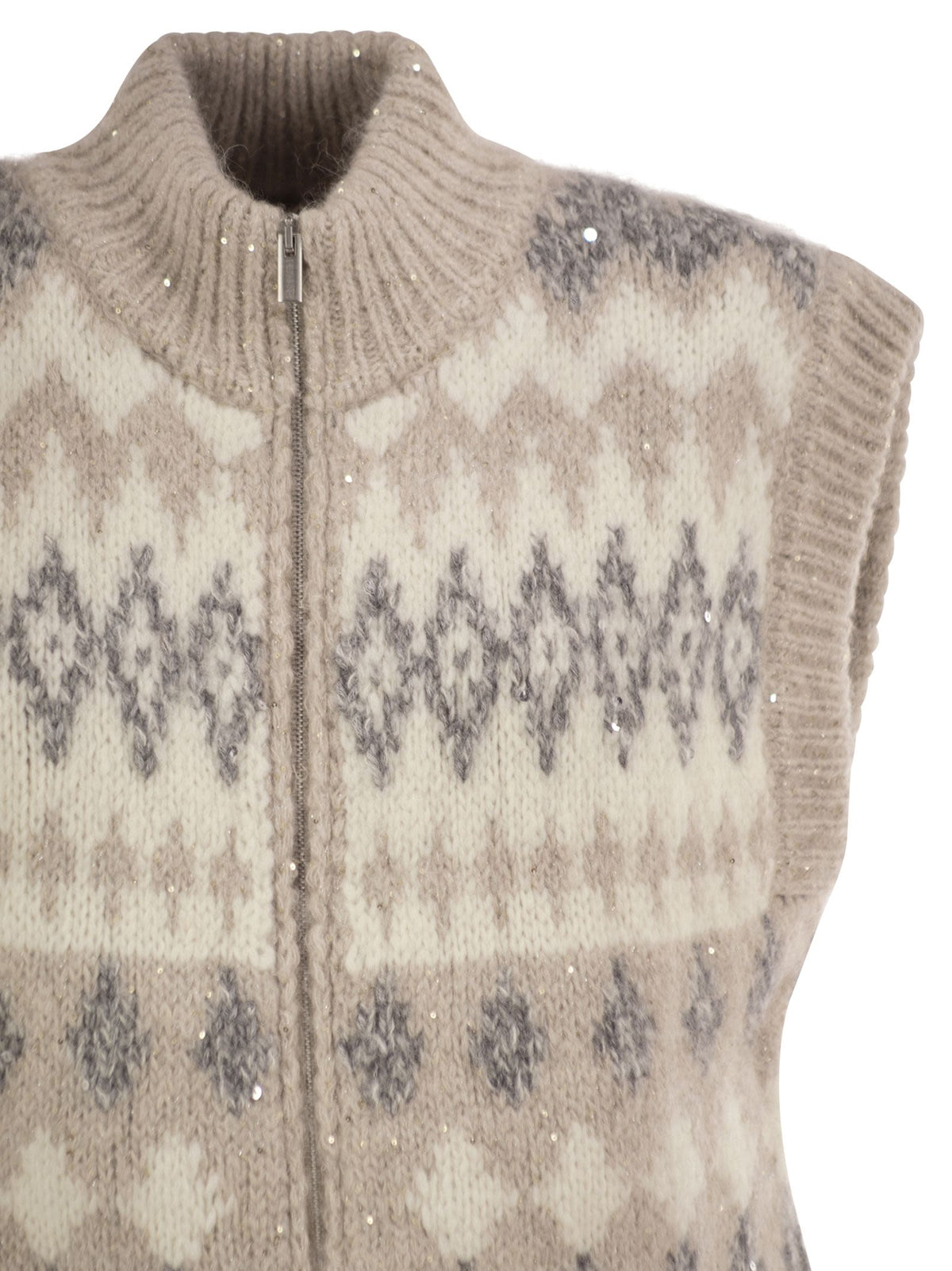 Peserico Women Jacquard Knitted Gilet In Alpaca Blend With Sequins PESERICO