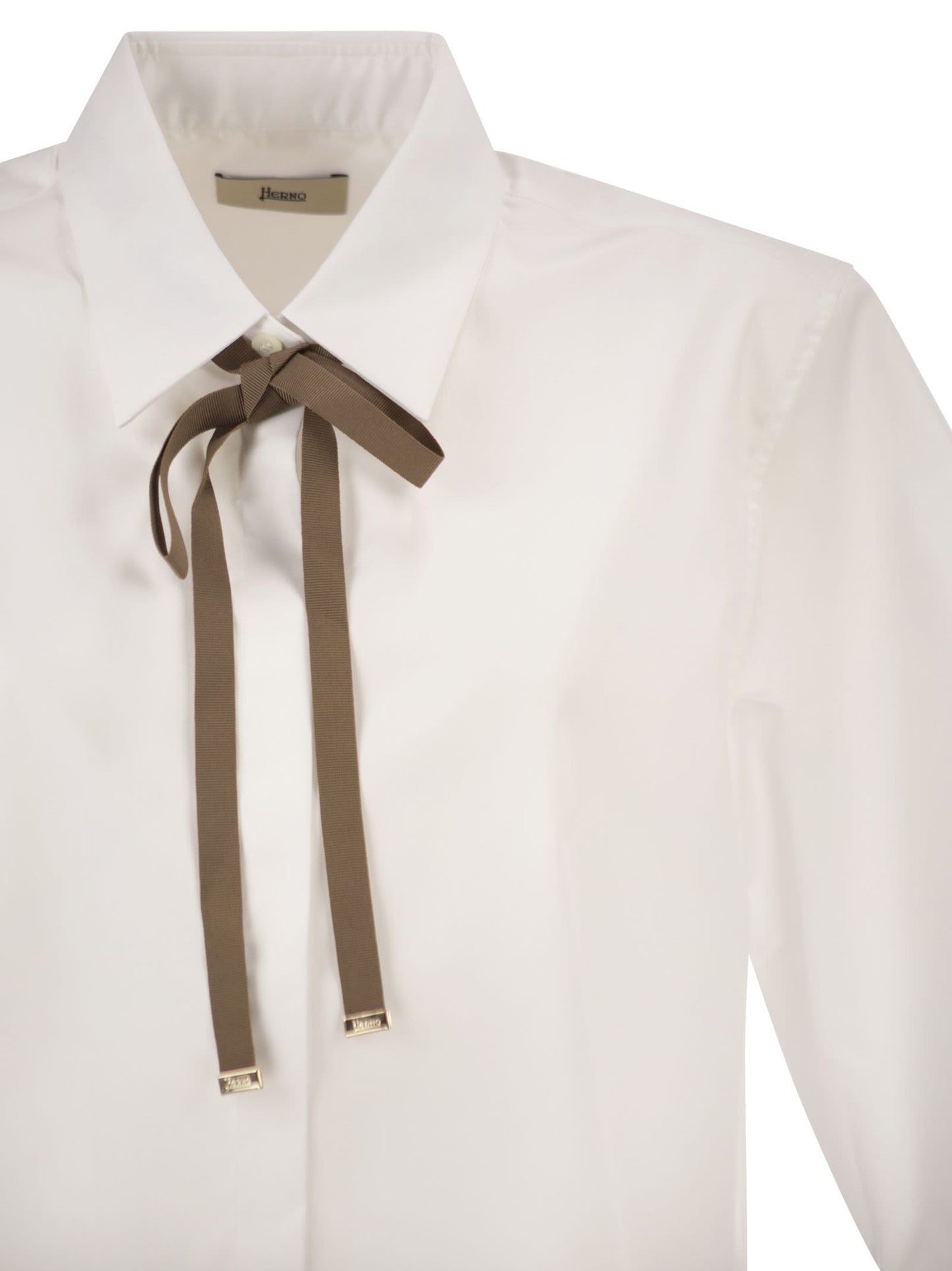 Herno Women Cropped Cotton Shirt With Ribbon Bow HERNO