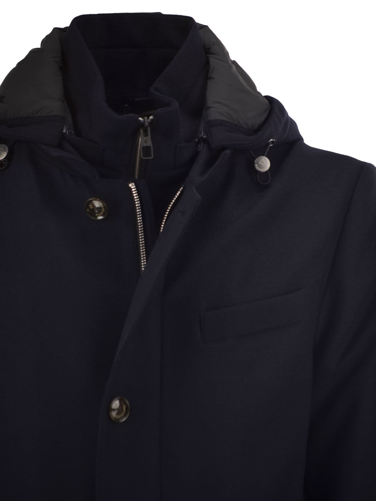 Montecore Men Stretch Virgin Wool Coat With Hood And Detachable Inner Bib MONTECORE