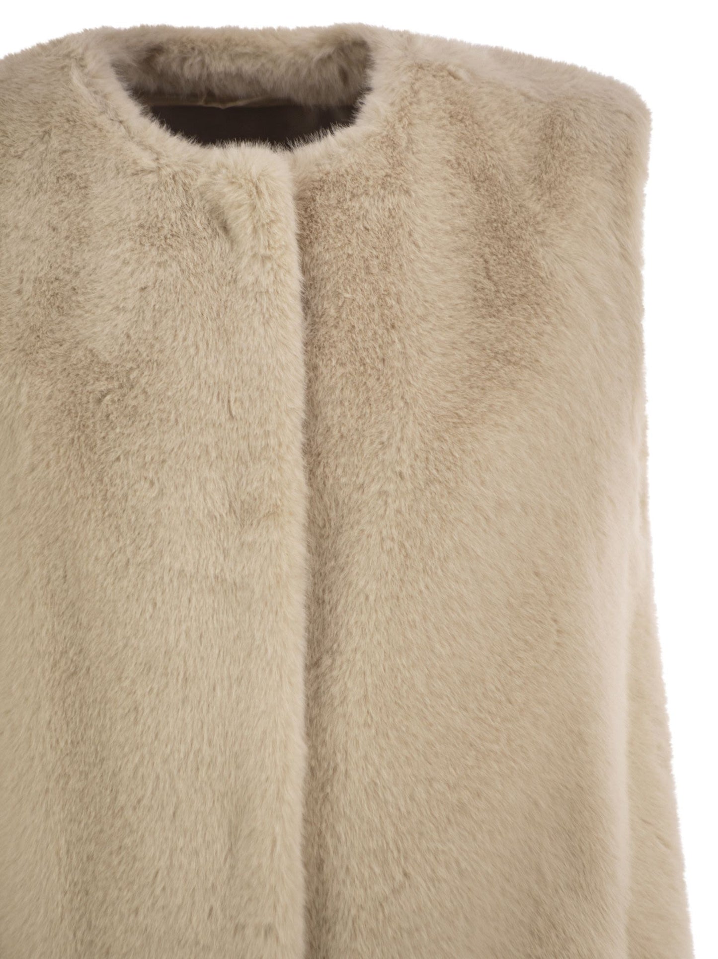 Herno Women Long Faux Fur-Effect Gilet With Round Neckline HERNO
