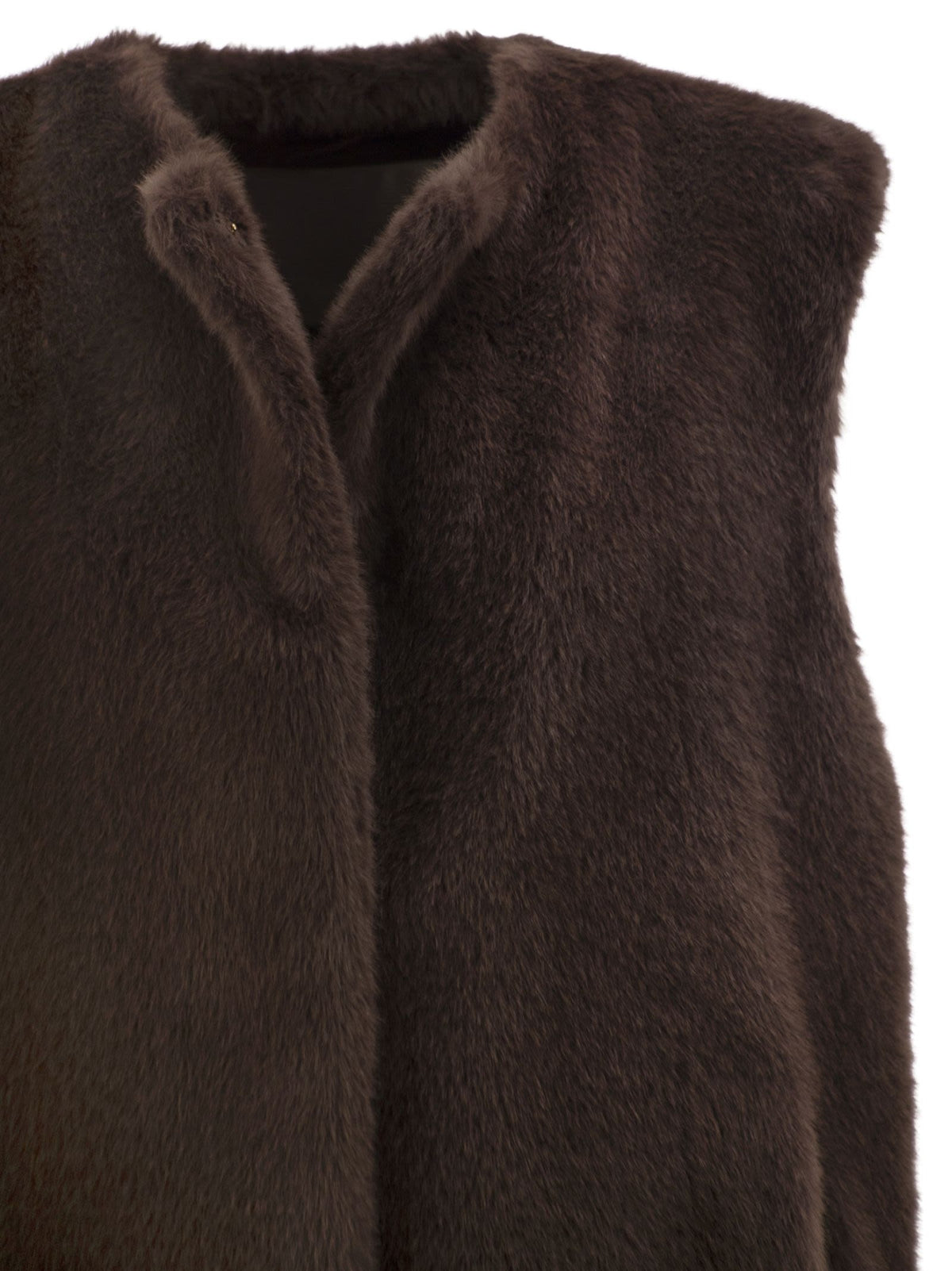 Herno Women Long Faux Fur-Effect Gilet With Round Neckline HERNO