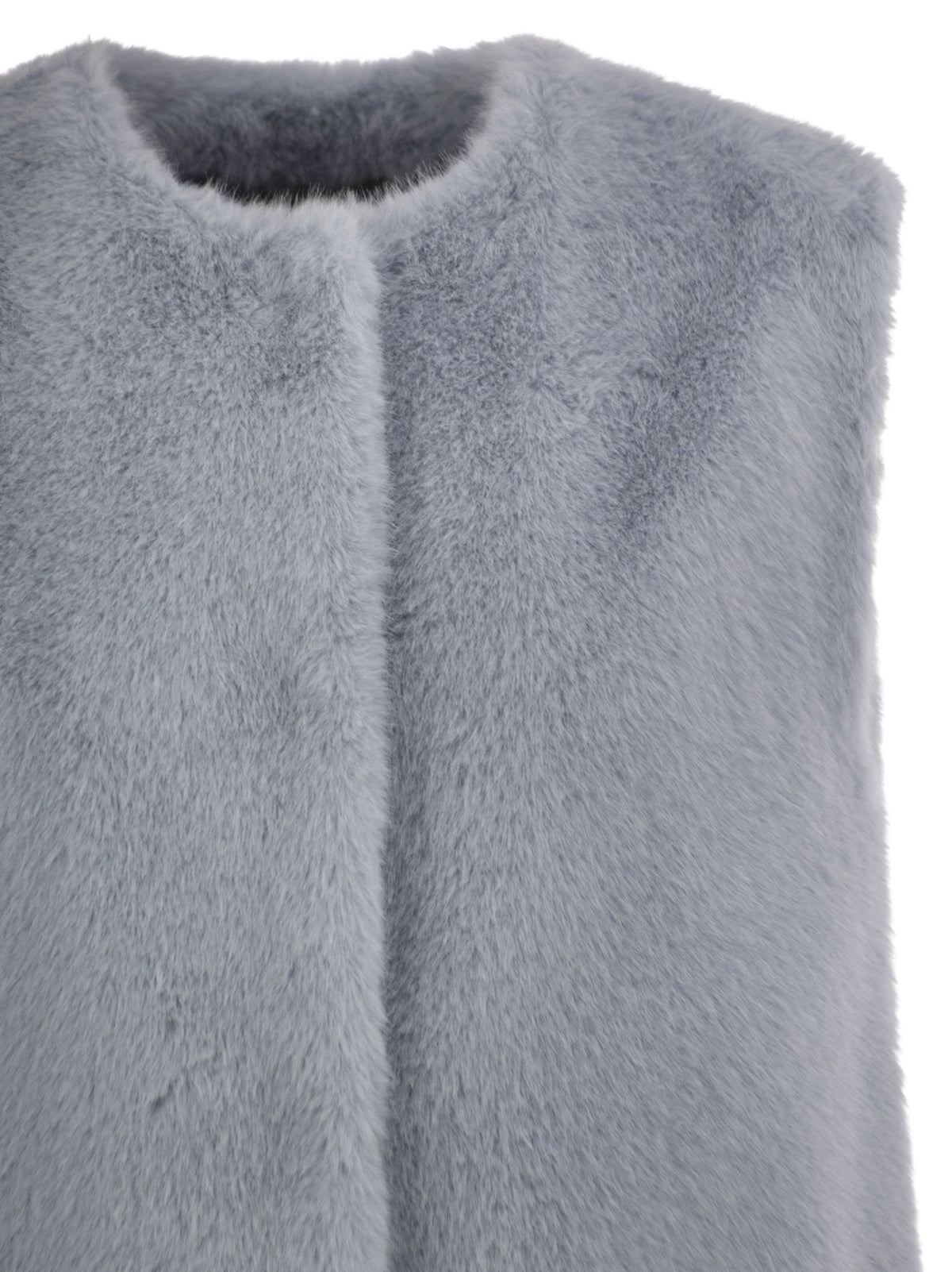 Herno Women Long Faux Fur-Effect Gilet With Round Neckline