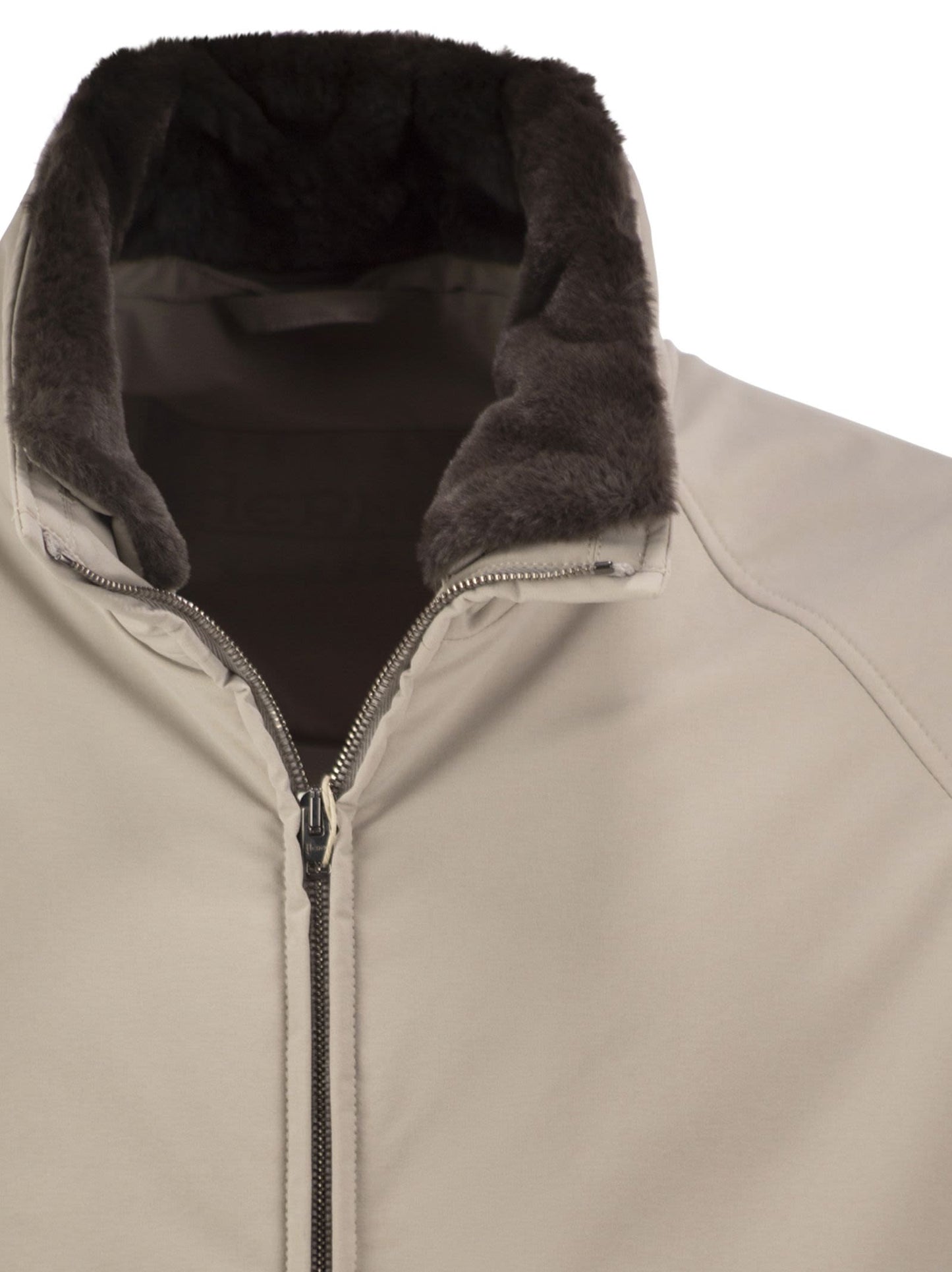 Herno Men Padded Technical Jacket With Stand Collar And Faux Fur Lining HERNO