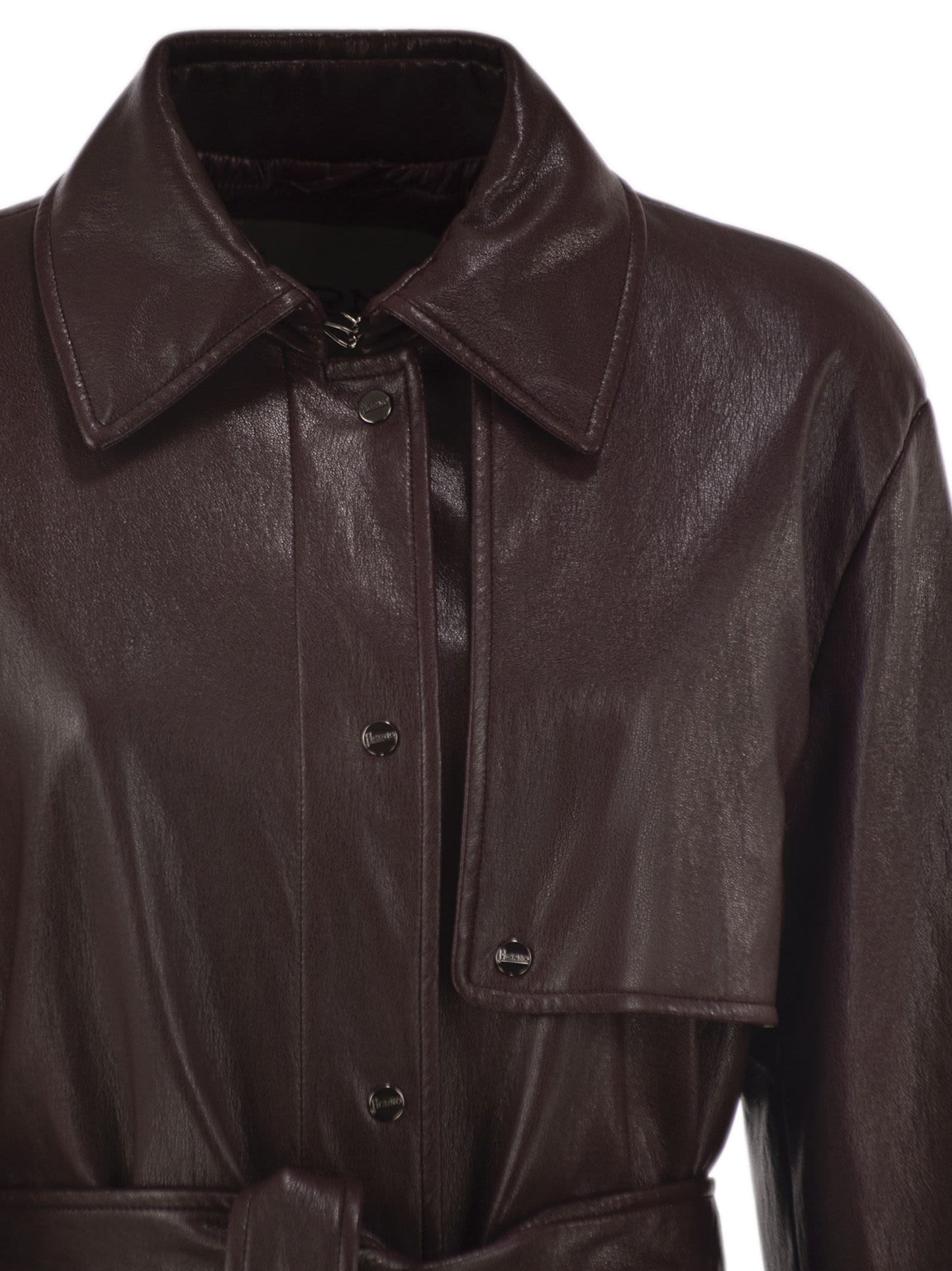 Herno Women Long Belted Leather-Effect Coat HERNO