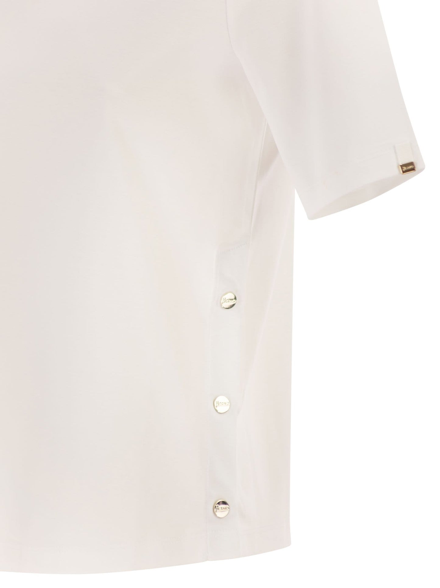 Herno Women Cotton T-Shirt With Logo Buttons On The Sides HERNO